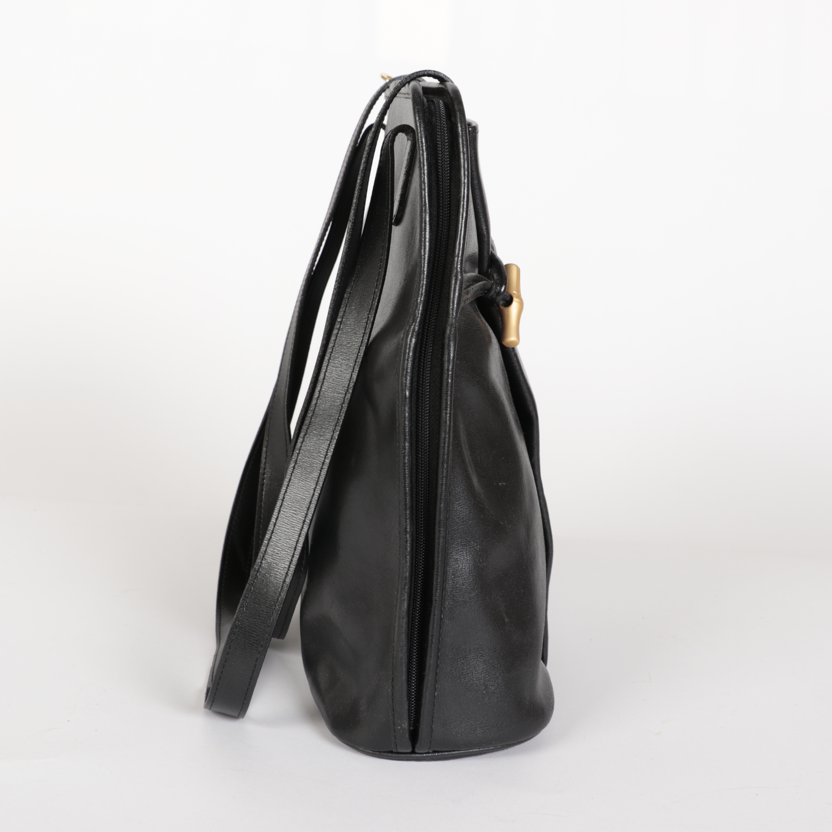 Longchamp Zip-Around Shoulder Bag in Black Leather