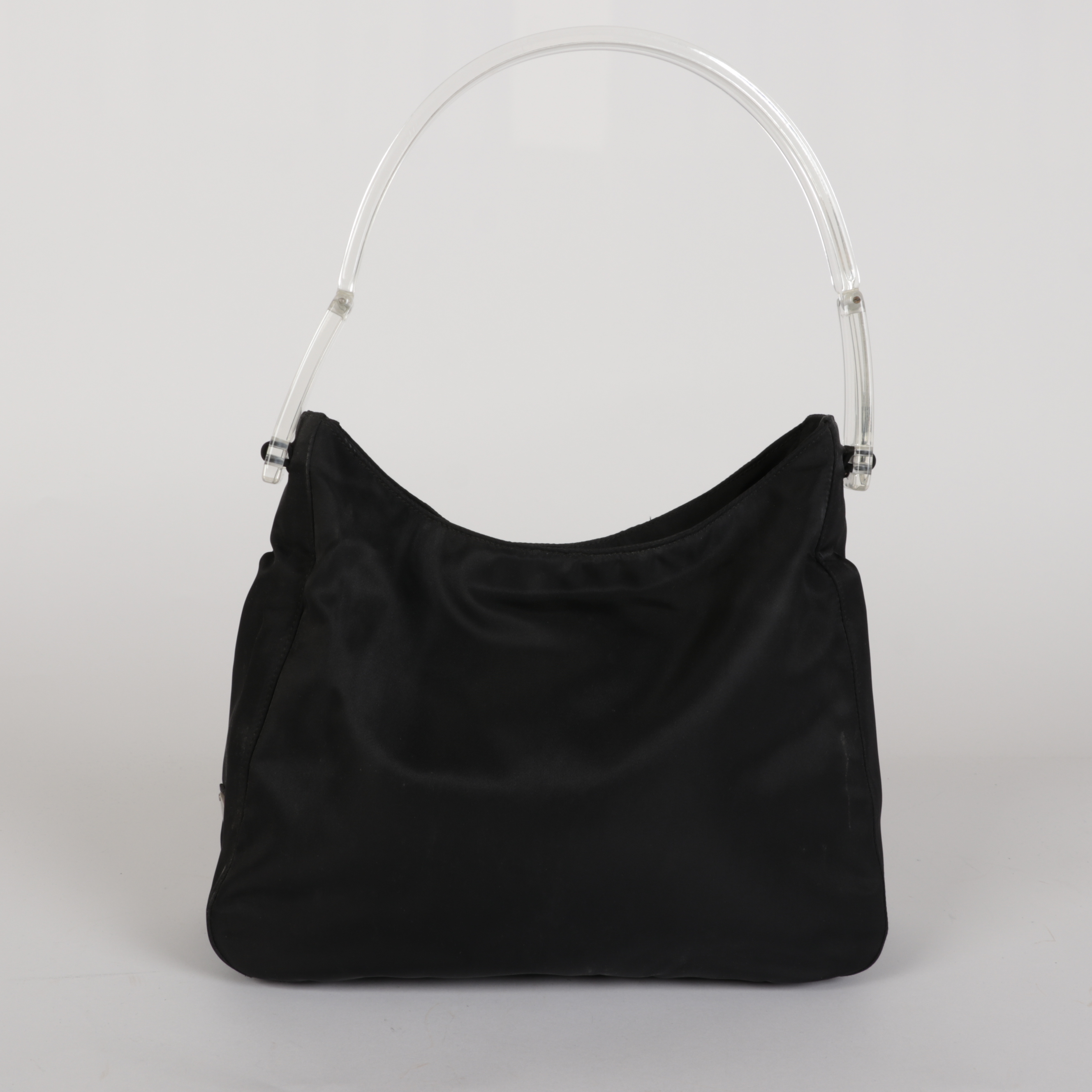 Prada Shoulder Bag in Black Tessuto Nylon with Transparent Handles
