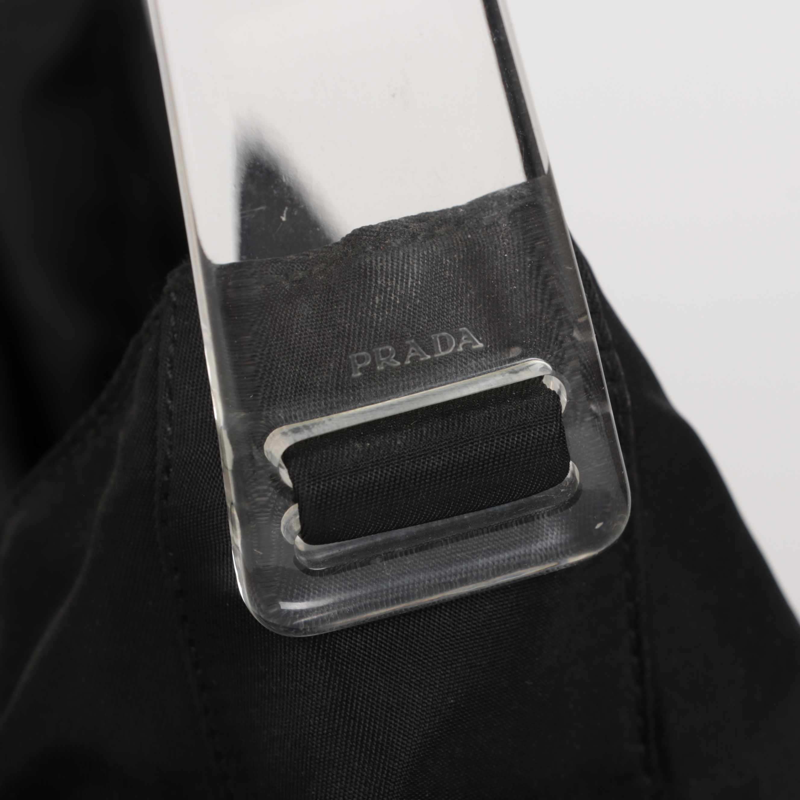 Prada Shoulder Bag in Black Tessuto Nylon with Transparent Handles