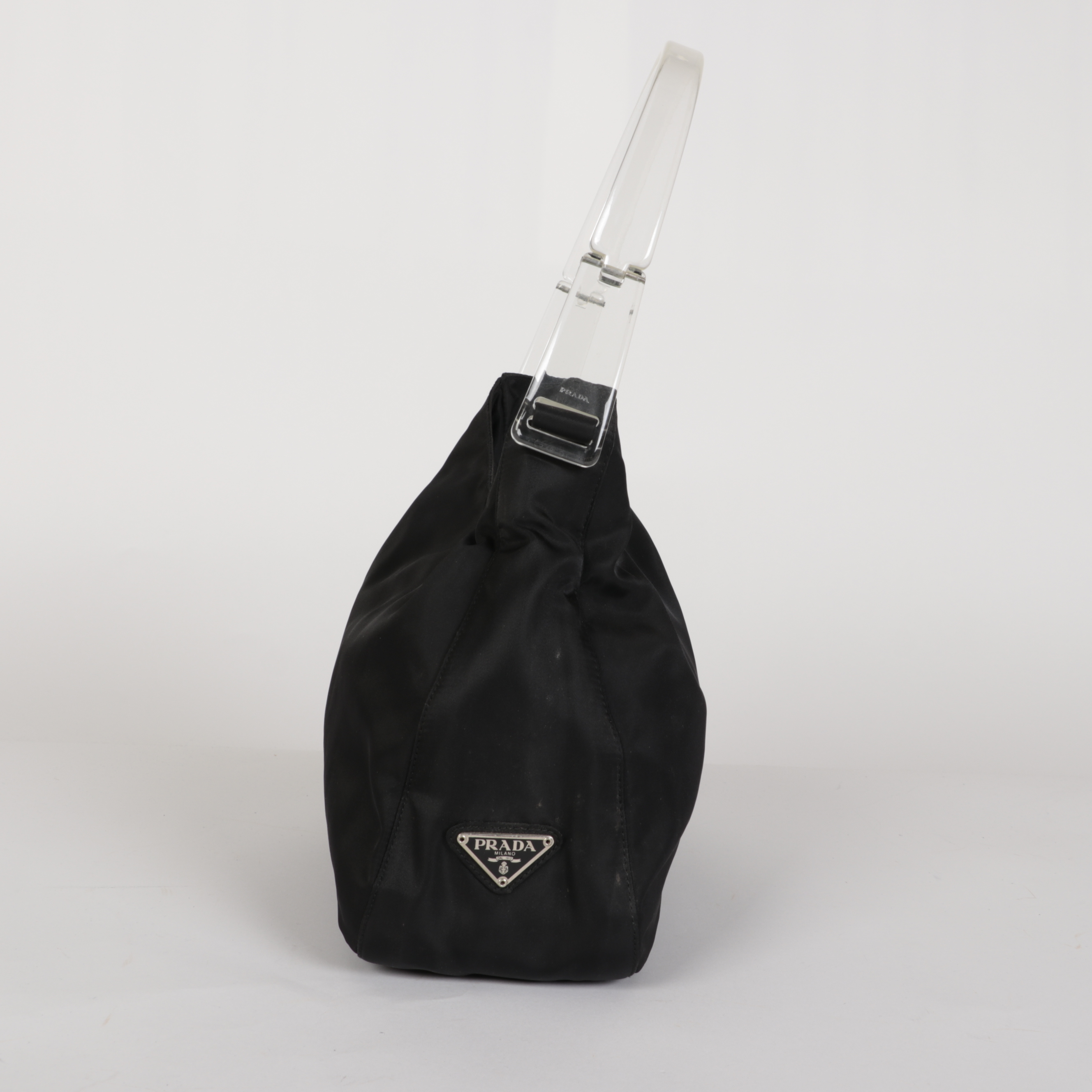 Prada Shoulder Bag in Black Tessuto Nylon with Transparent Handles