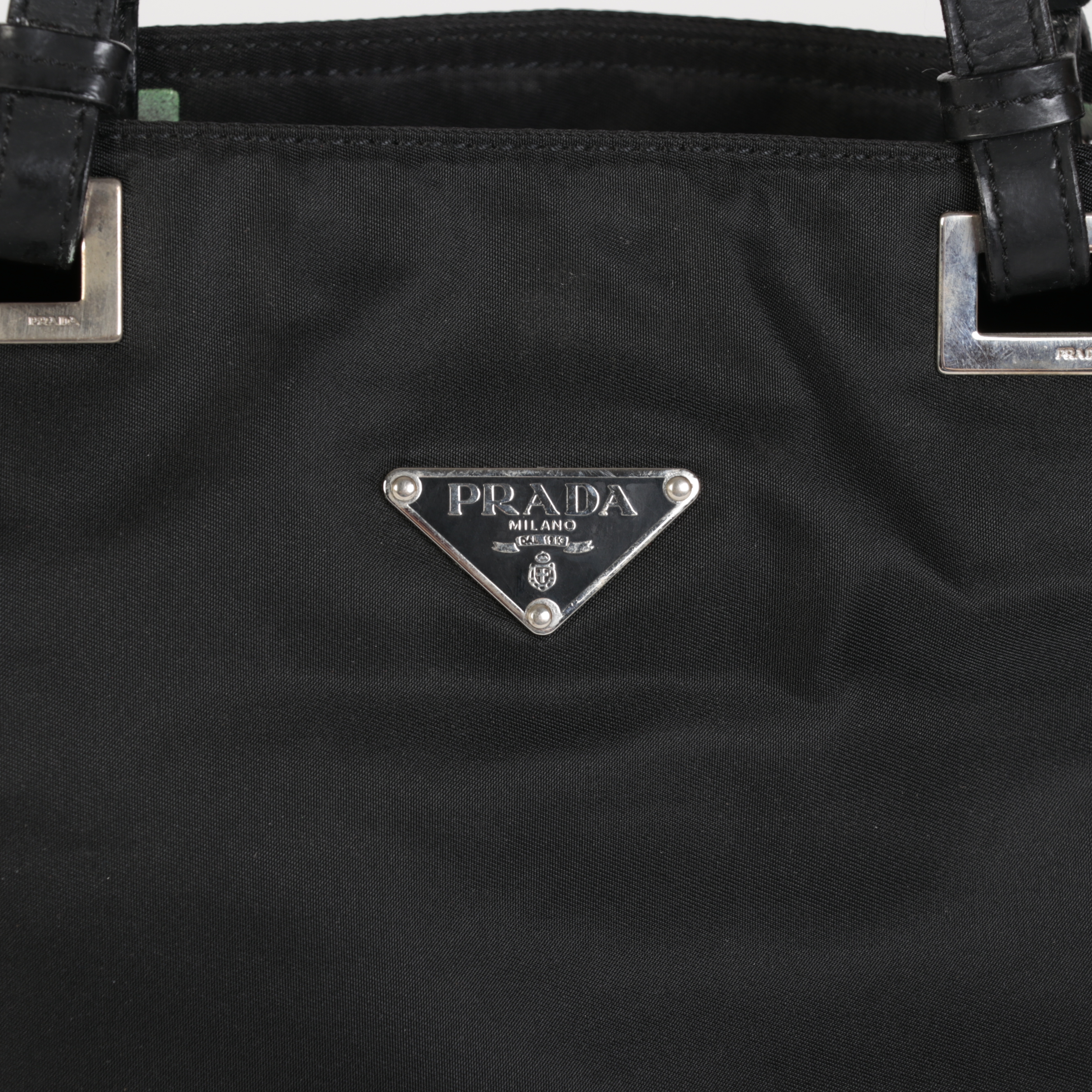 Prada Shoulder Tote in Black Nylon Tessuto and Smooth Black Leather