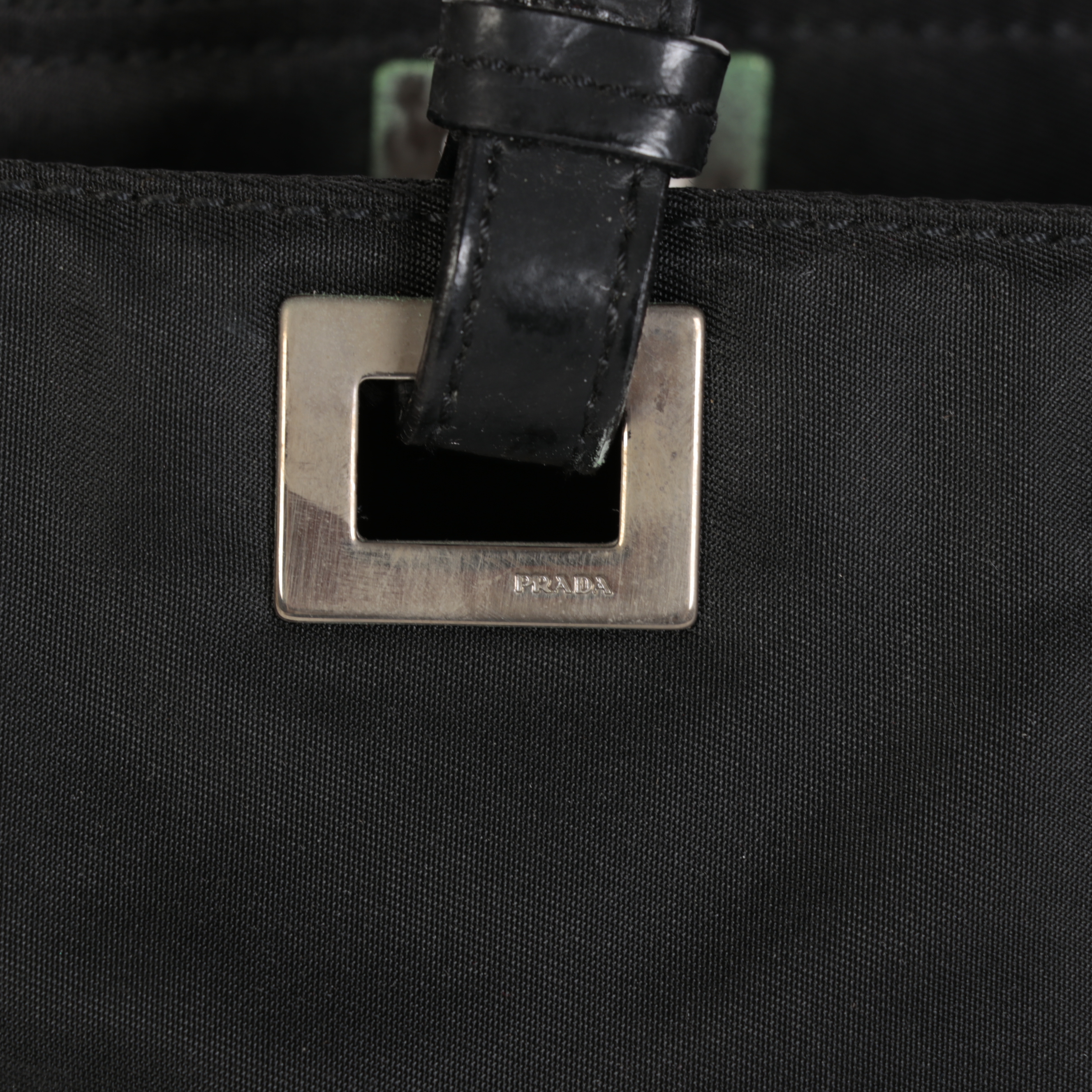 Prada Shoulder Tote in Black Nylon Tessuto and Smooth Black Leather