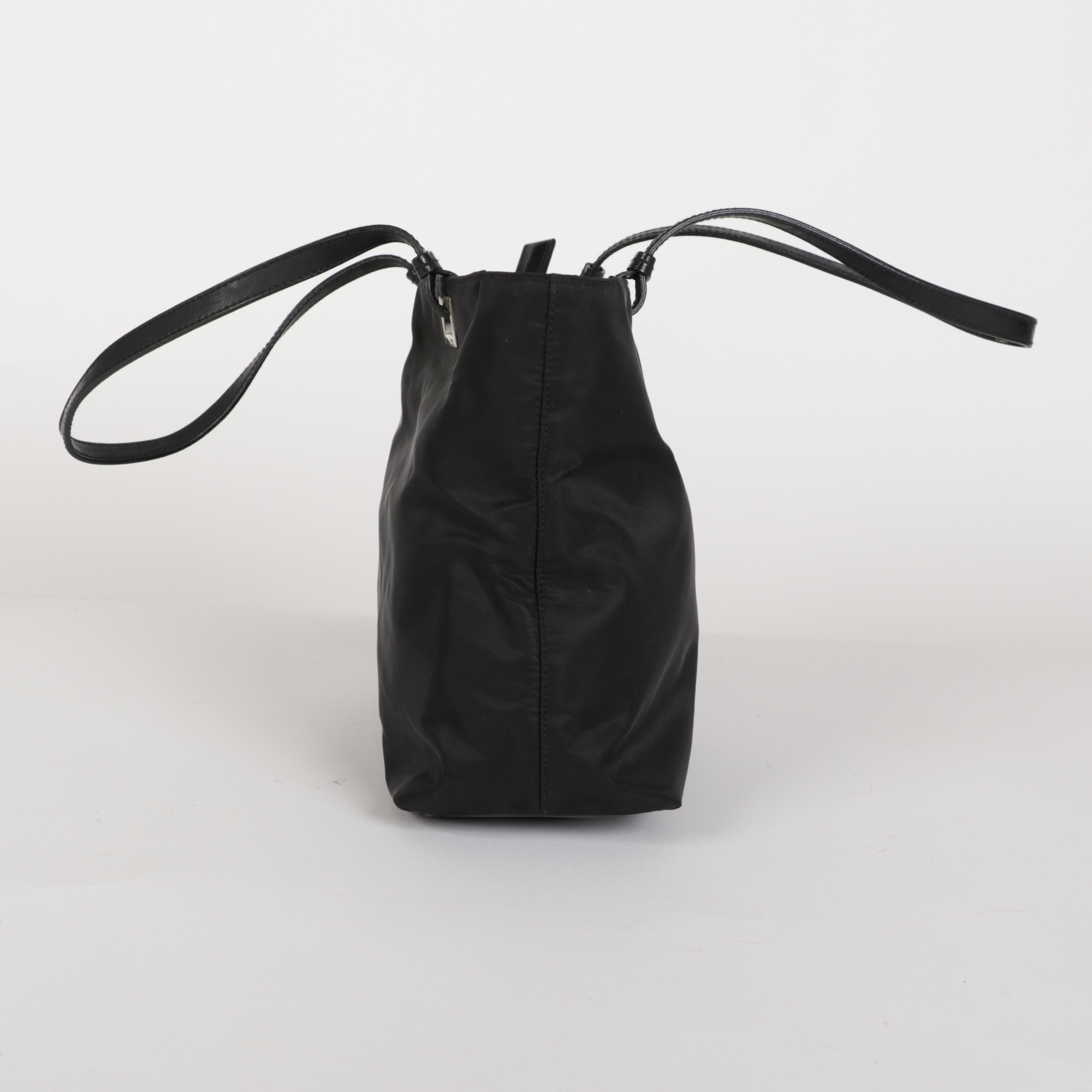 Prada Shoulder Tote in Black Nylon Tessuto and Smooth Black Leather