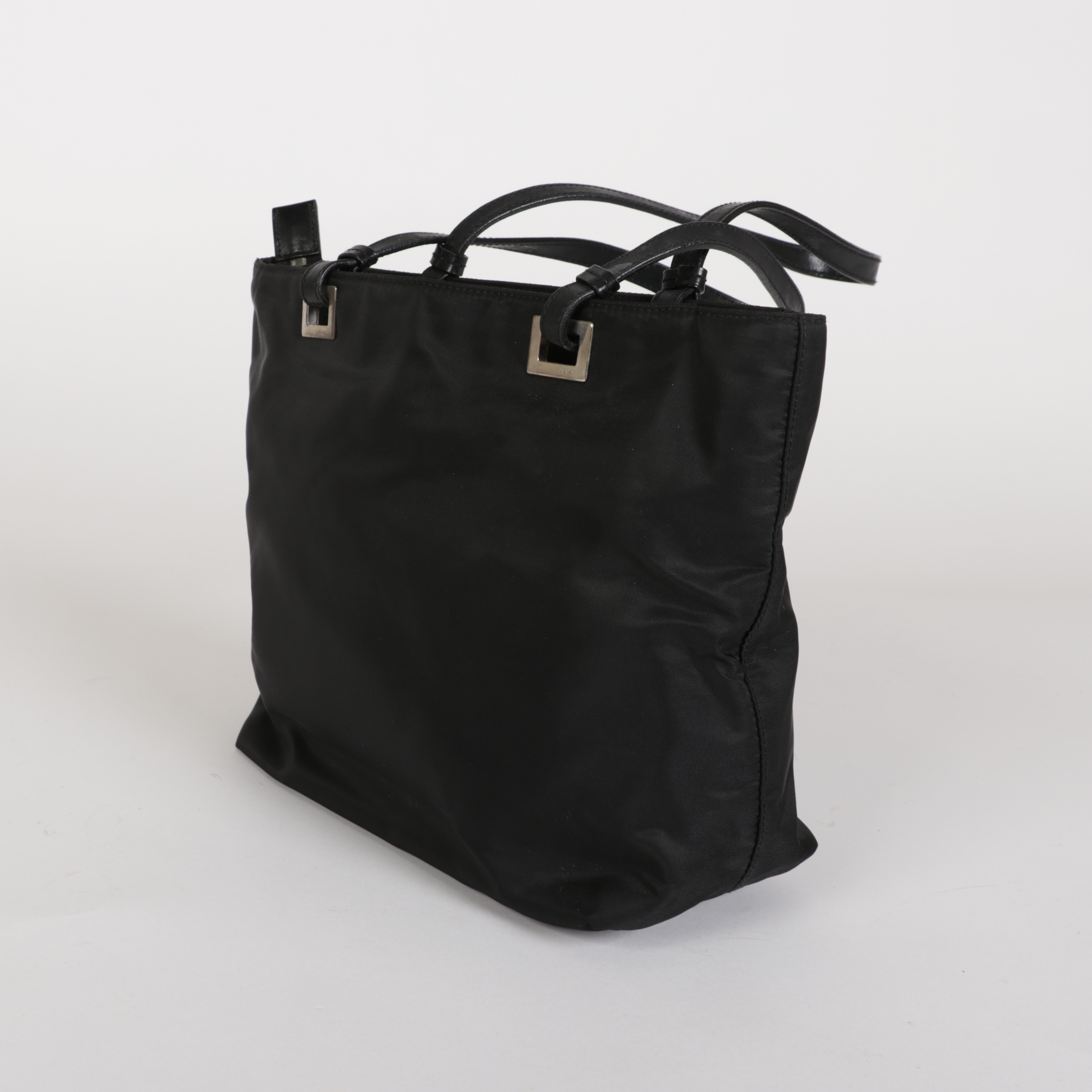 Prada Shoulder Tote in Black Nylon Tessuto and Smooth Black Leather