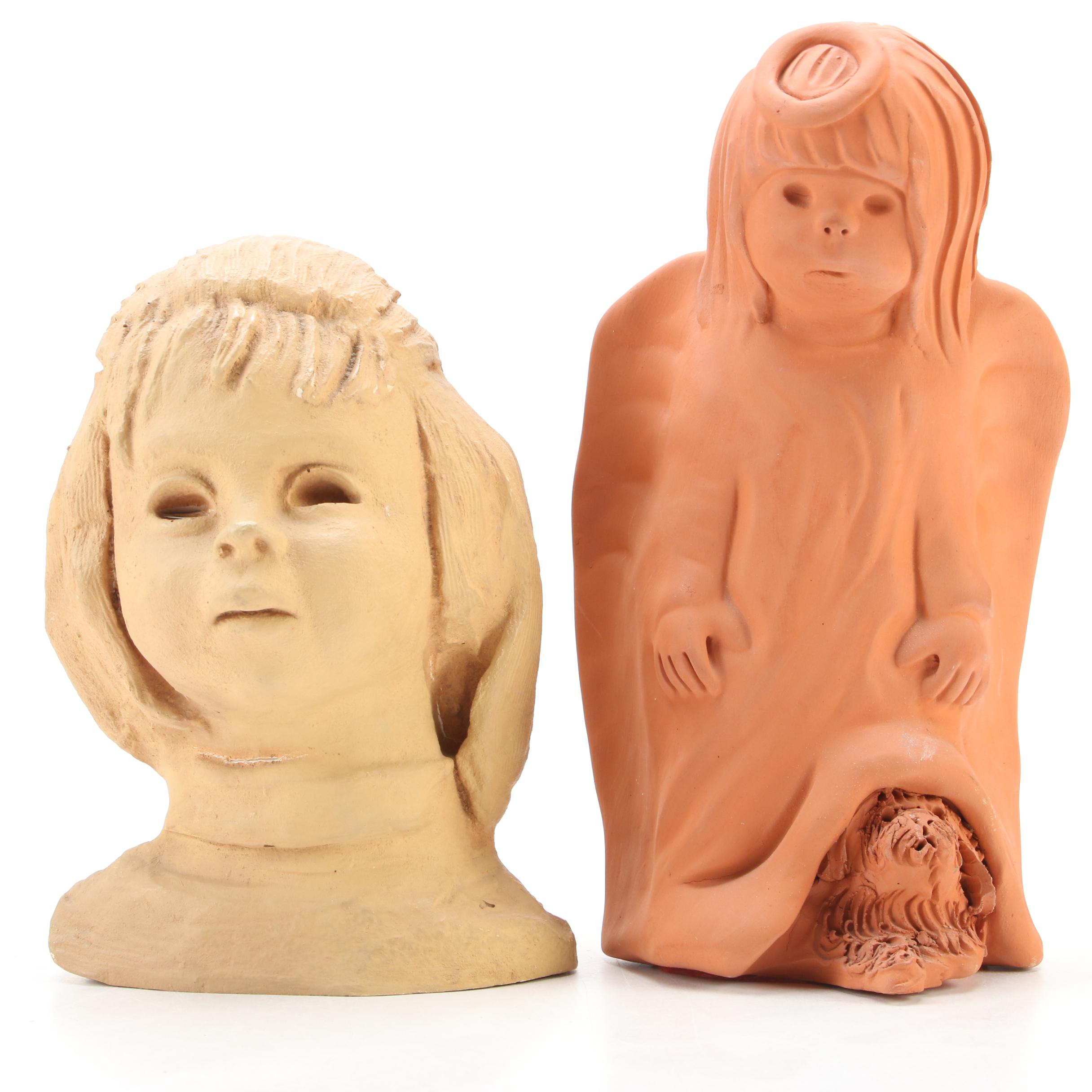 Ann Entis Terracotta Angel Figure with Cast Resin Bust, Late 20th Century