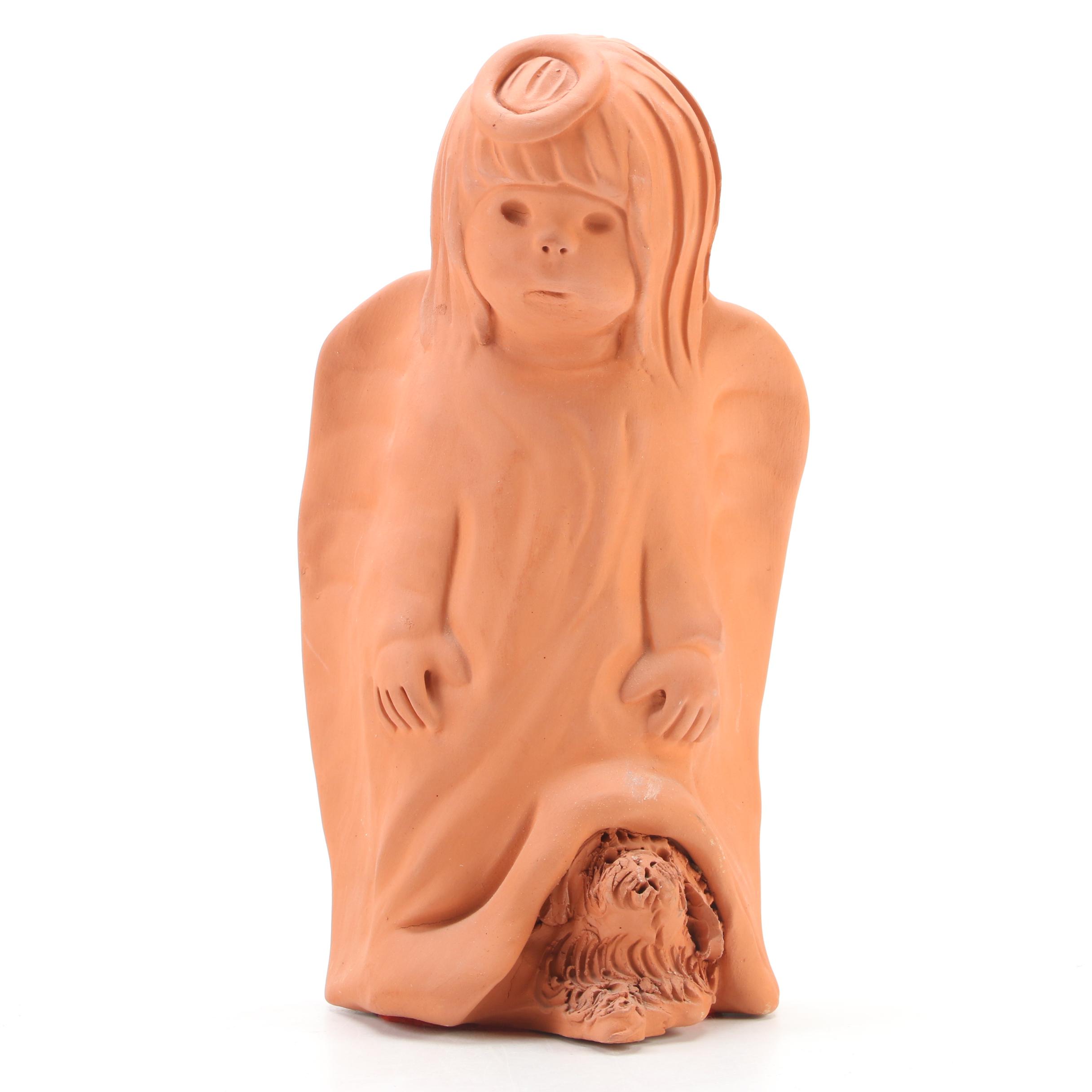 Ann Entis Terracotta Angel Figure with Cast Resin Bust, Late 20th Century
