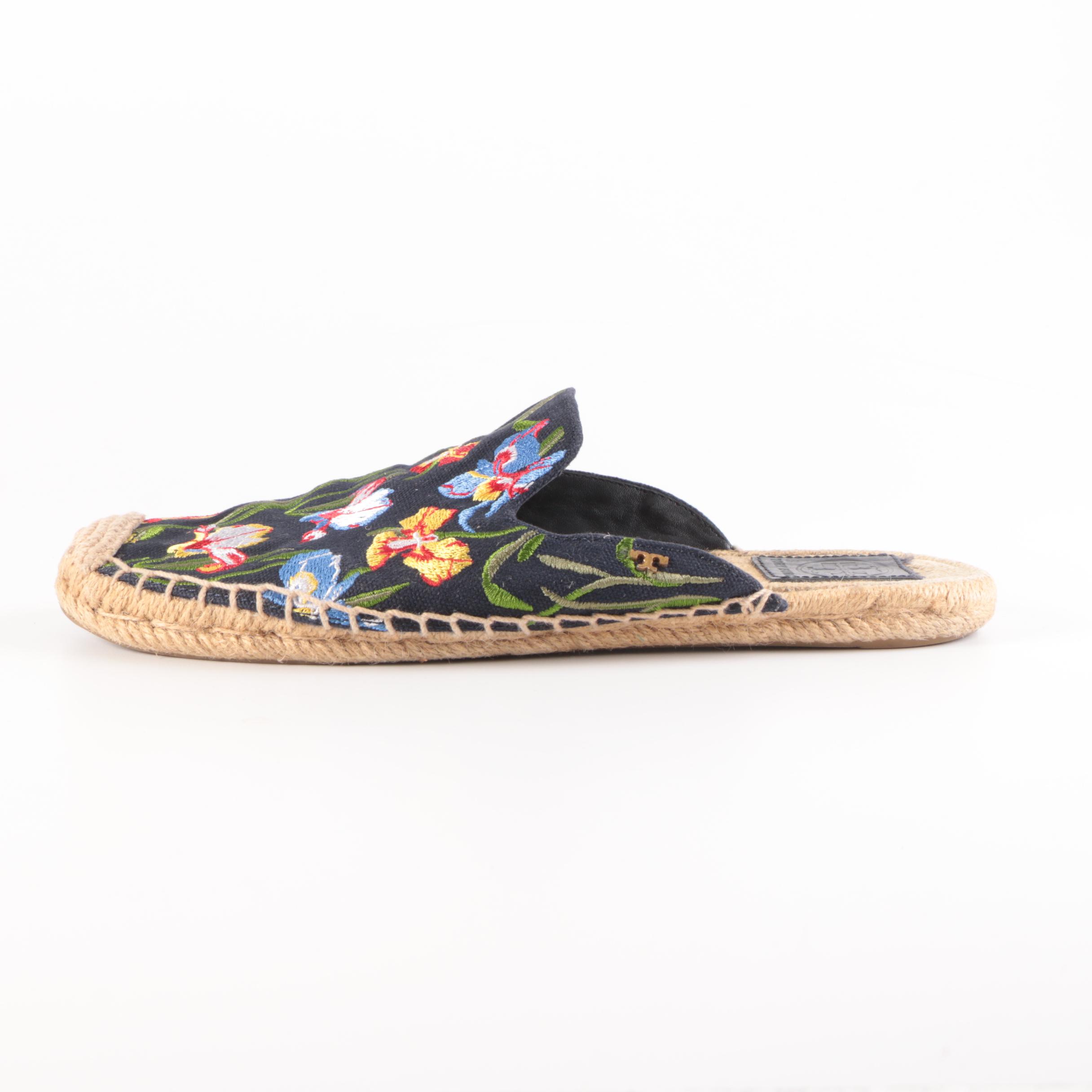 Tory Burch Floral Iris Embroidered Espadrille Slides