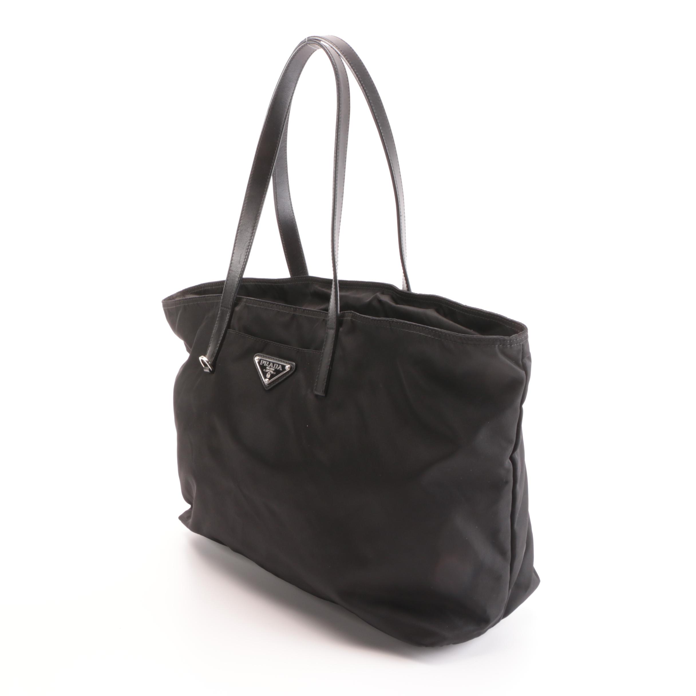 Prada Black Tessuto Nylon and Leather Tote