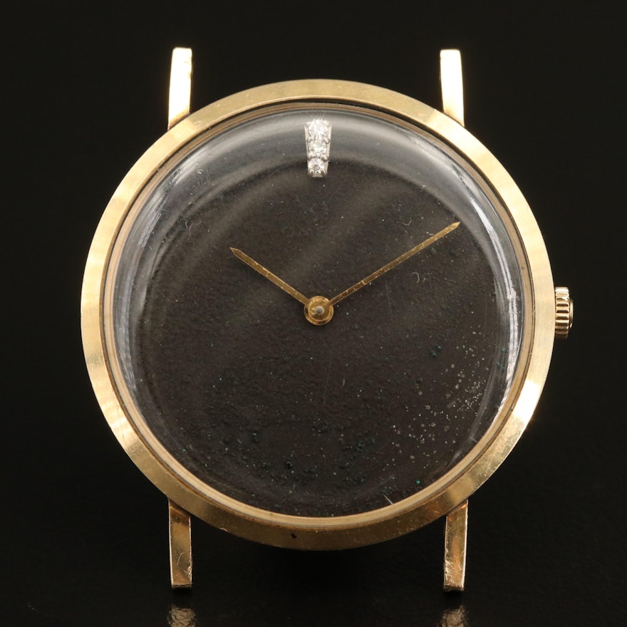 14K Omega Custom Diamond Dial Wristwatch