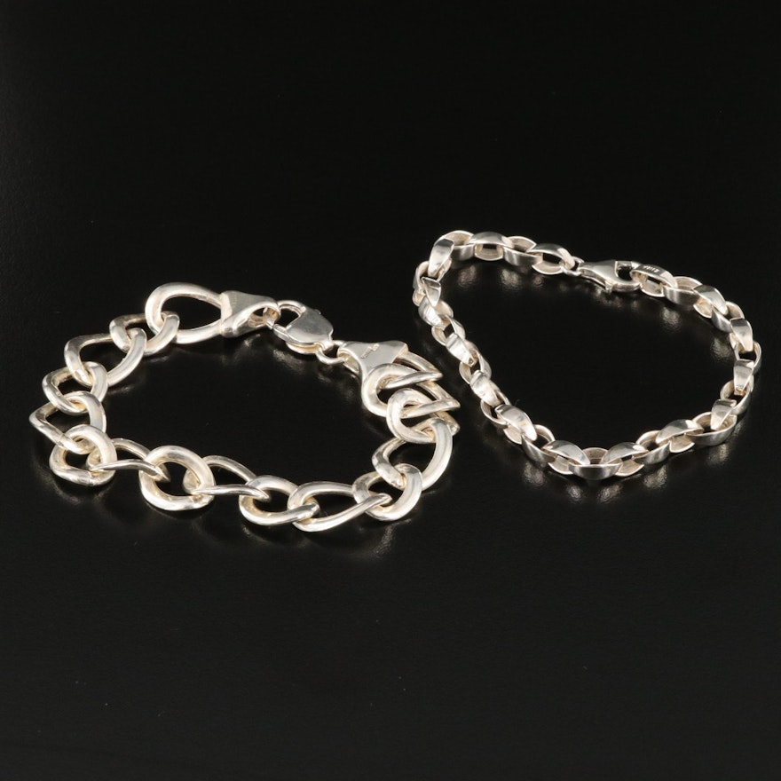 Sterling Silver Cable and Curb Chain Bracelets