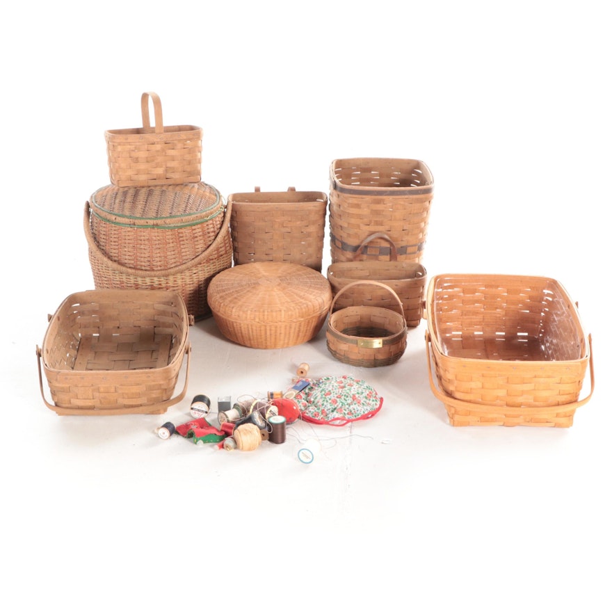 Longaberger Handwoven Wood Slat Baskets with Other Woven Baskets and Threads