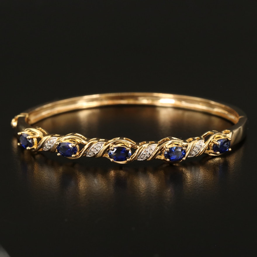 Sterling Sapphire and Diamond Braided Hinged Bangle