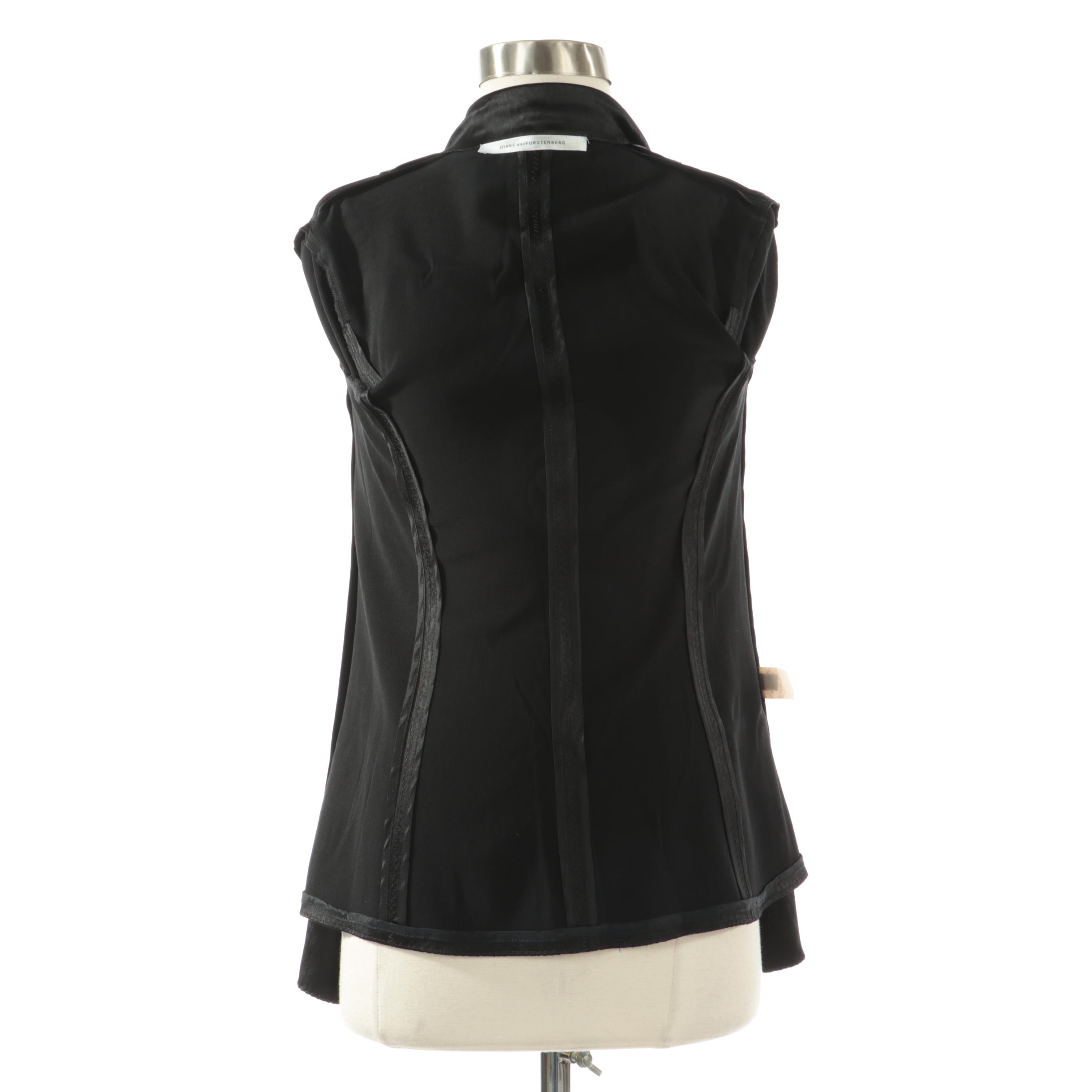 Prada Printed Silk Blouse and Diane von Furstenberg Black Blazer