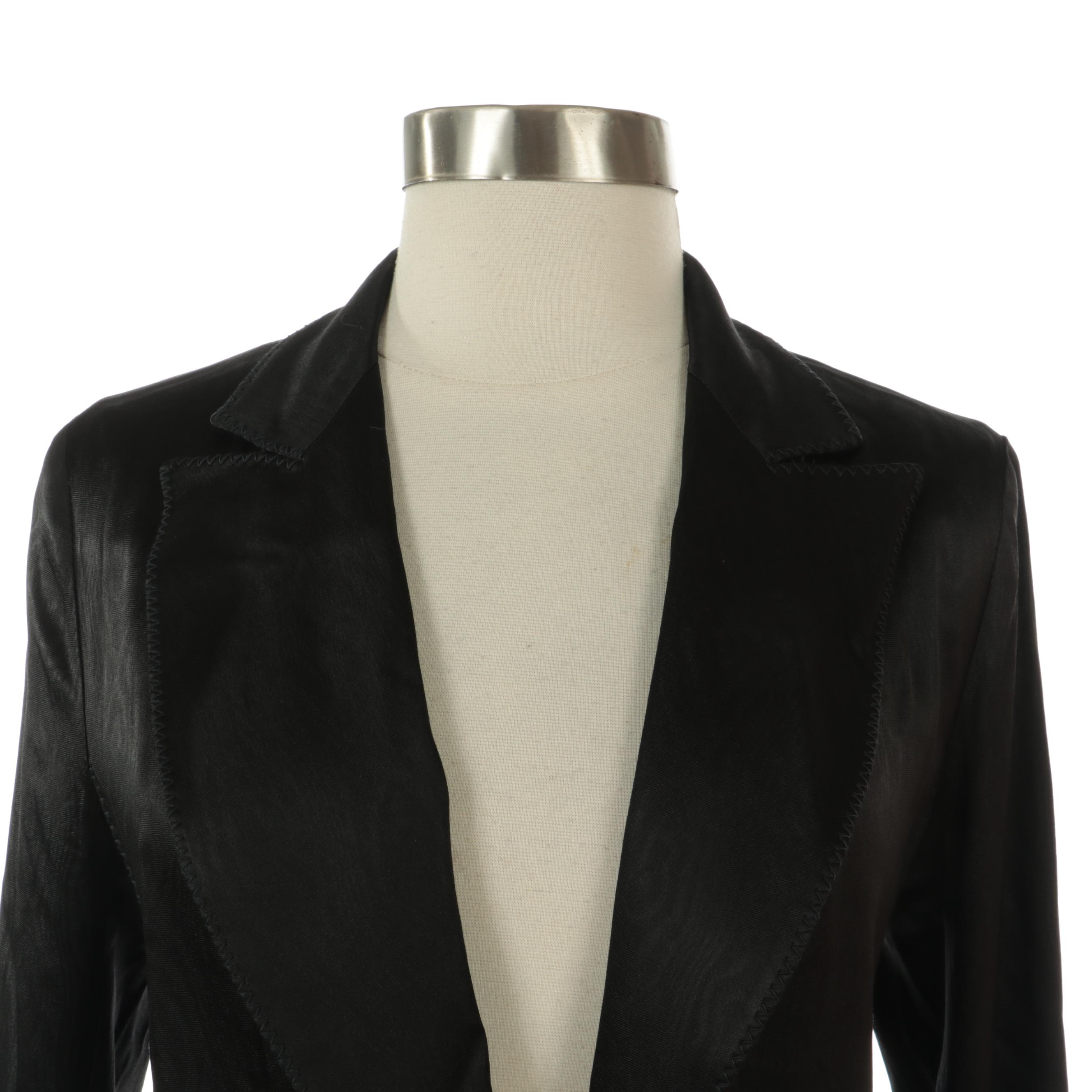 Prada Printed Silk Blouse and Diane von Furstenberg Black Blazer