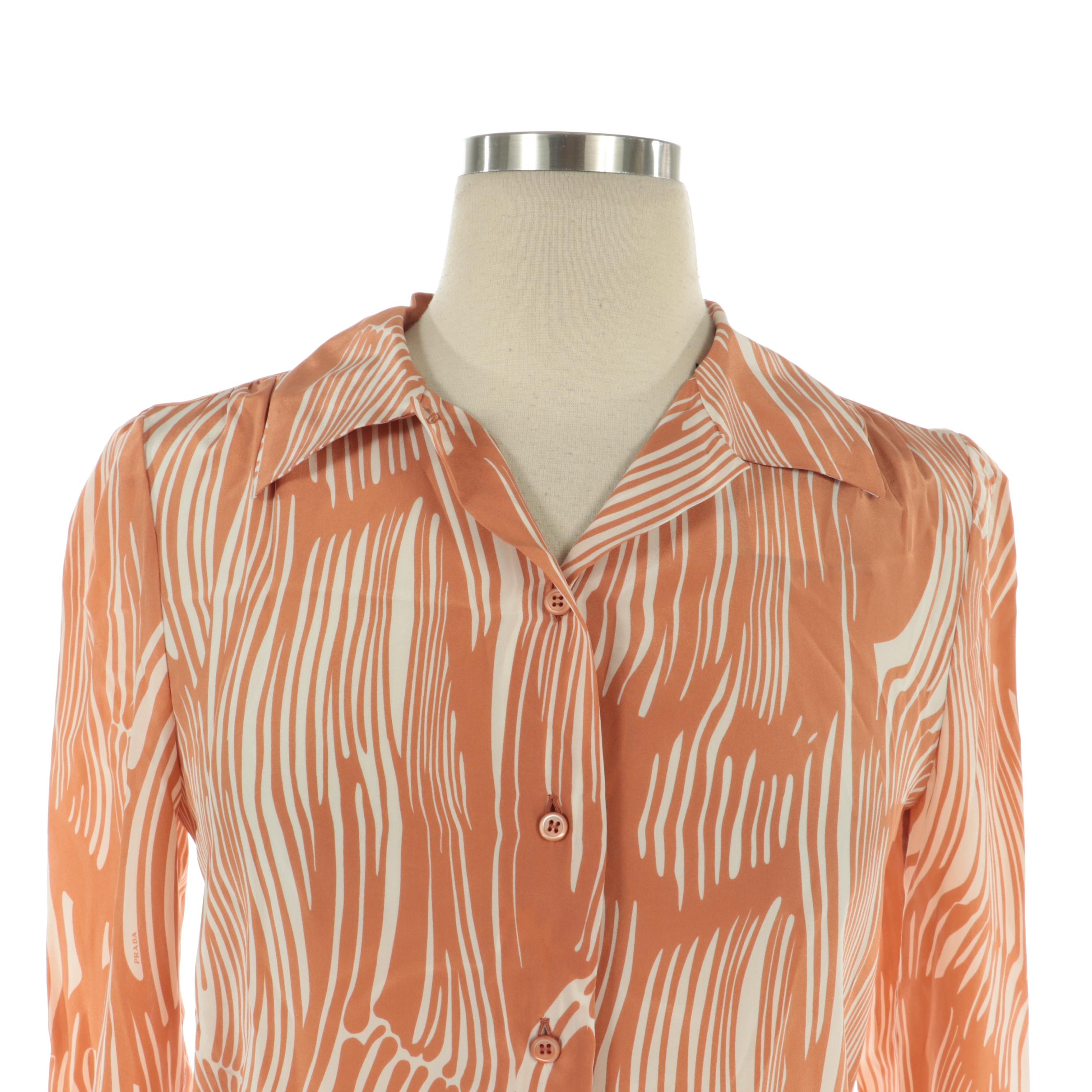 Prada Printed Silk Blouse and Diane von Furstenberg Black Blazer