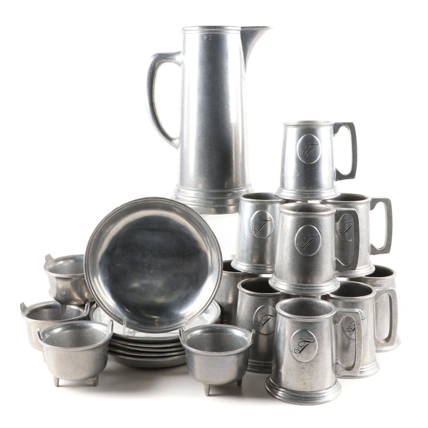 Wilton Armetale Monogrammed Tankards and "Plough Tavern" Dinnerware