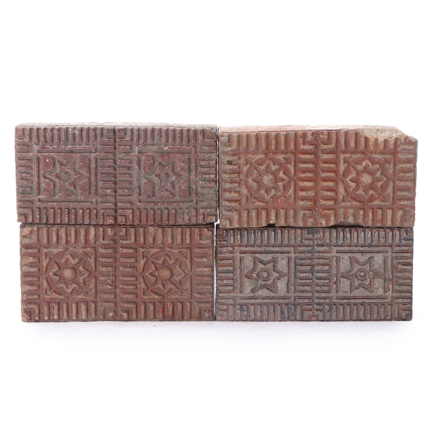 Ohio Made Six-Pointed Star and Compass Medallion Pattern Glazed Vitrified Bricks