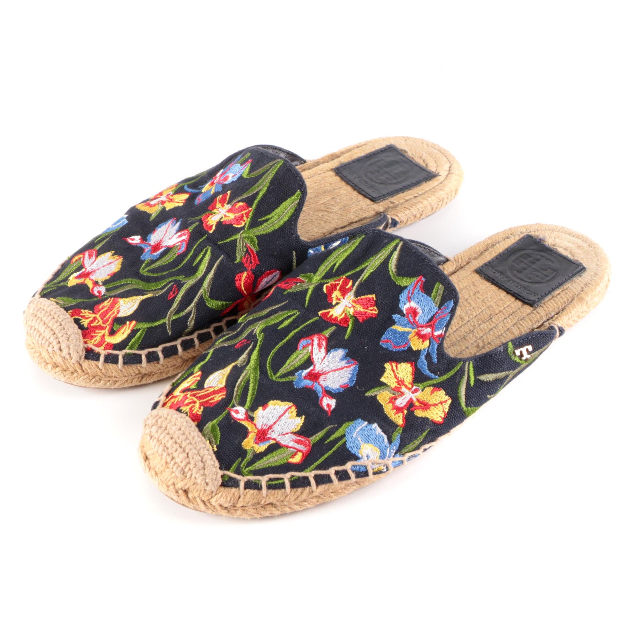 Tory Burch Floral Iris Embroidered Espadrille Slides