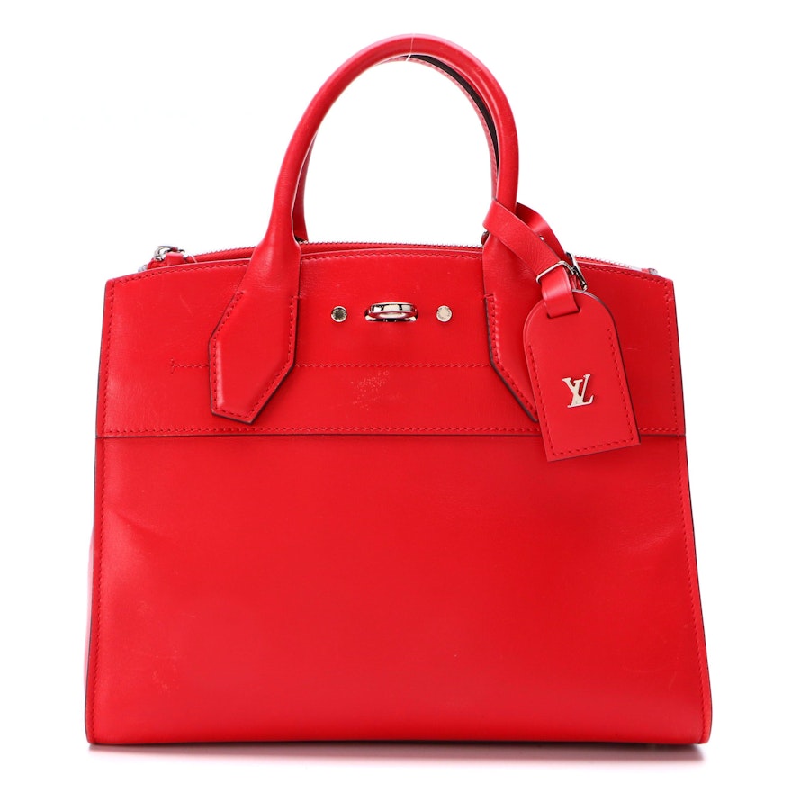 Louis Vuitton City Steamer PM Satchel in Red Calfskin Leather