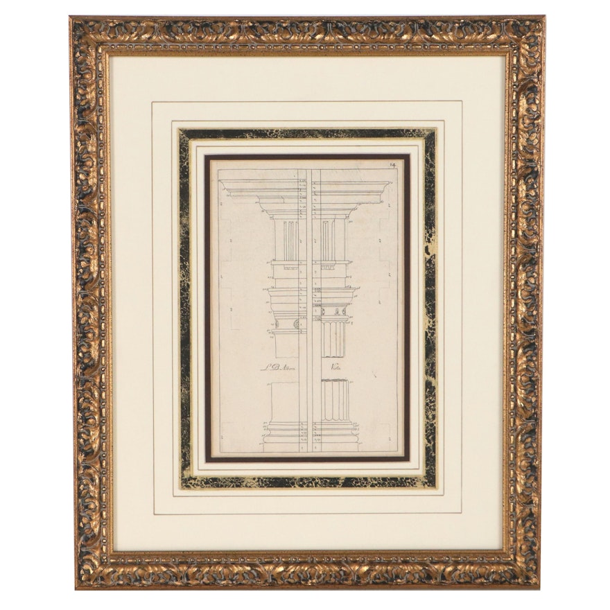 Architectural Engraving After Leon Battista Alberti of Doric Columns, Circa 1789