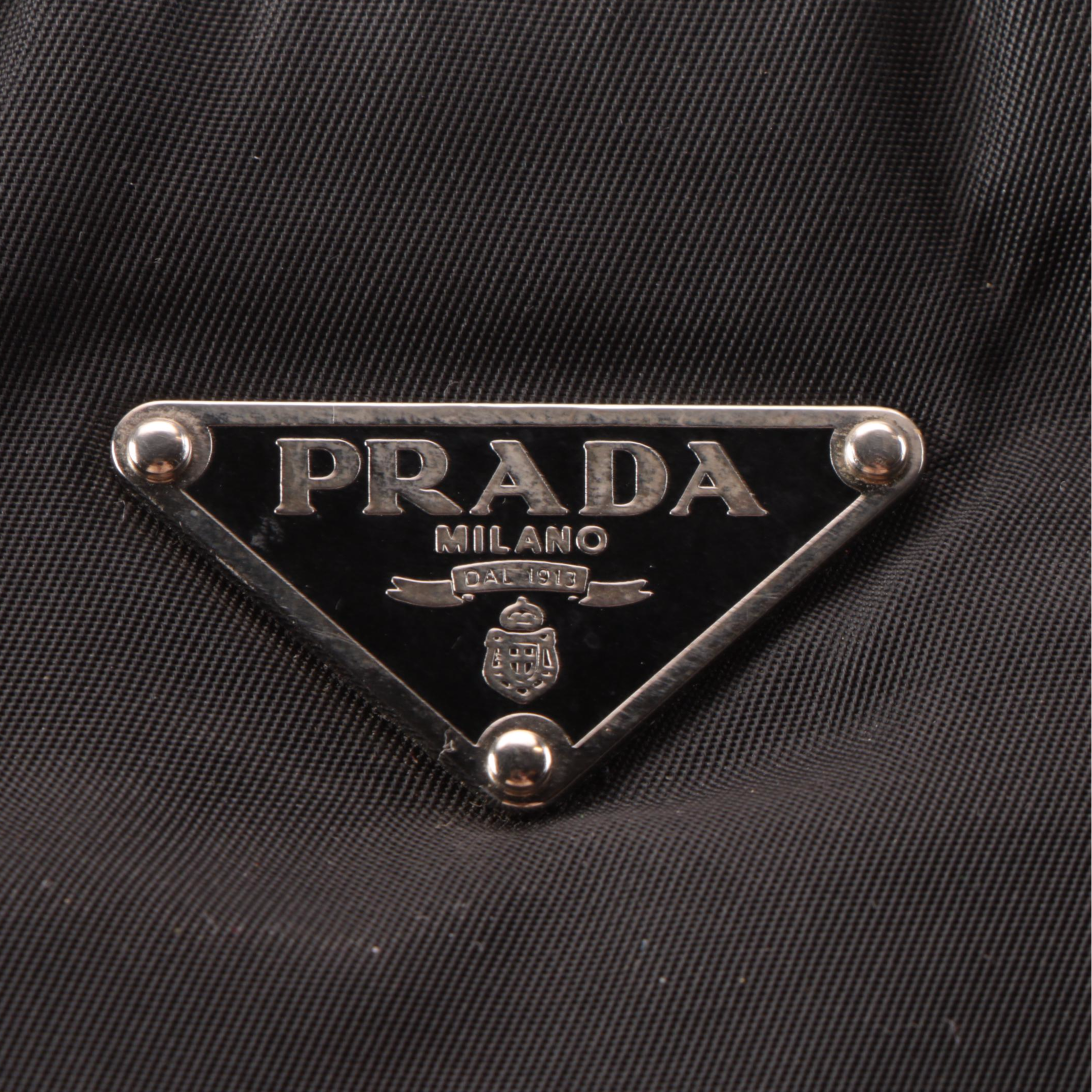 Prada Shoulder Bag in Black Tessuto Nylon and Leather with Grommet Strap