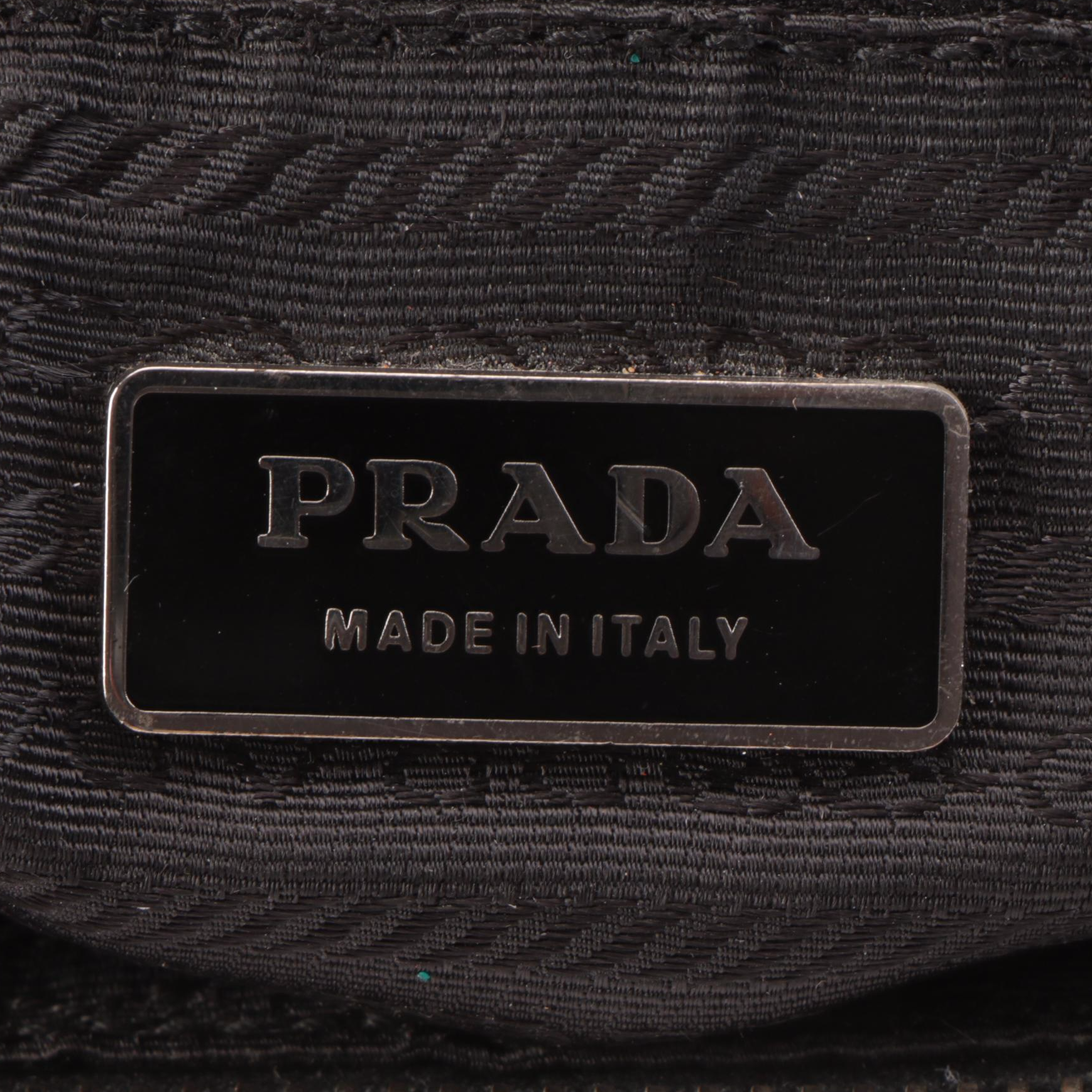 Prada Shoulder Bag in Black Tessuto Nylon and Leather with Grommet Strap