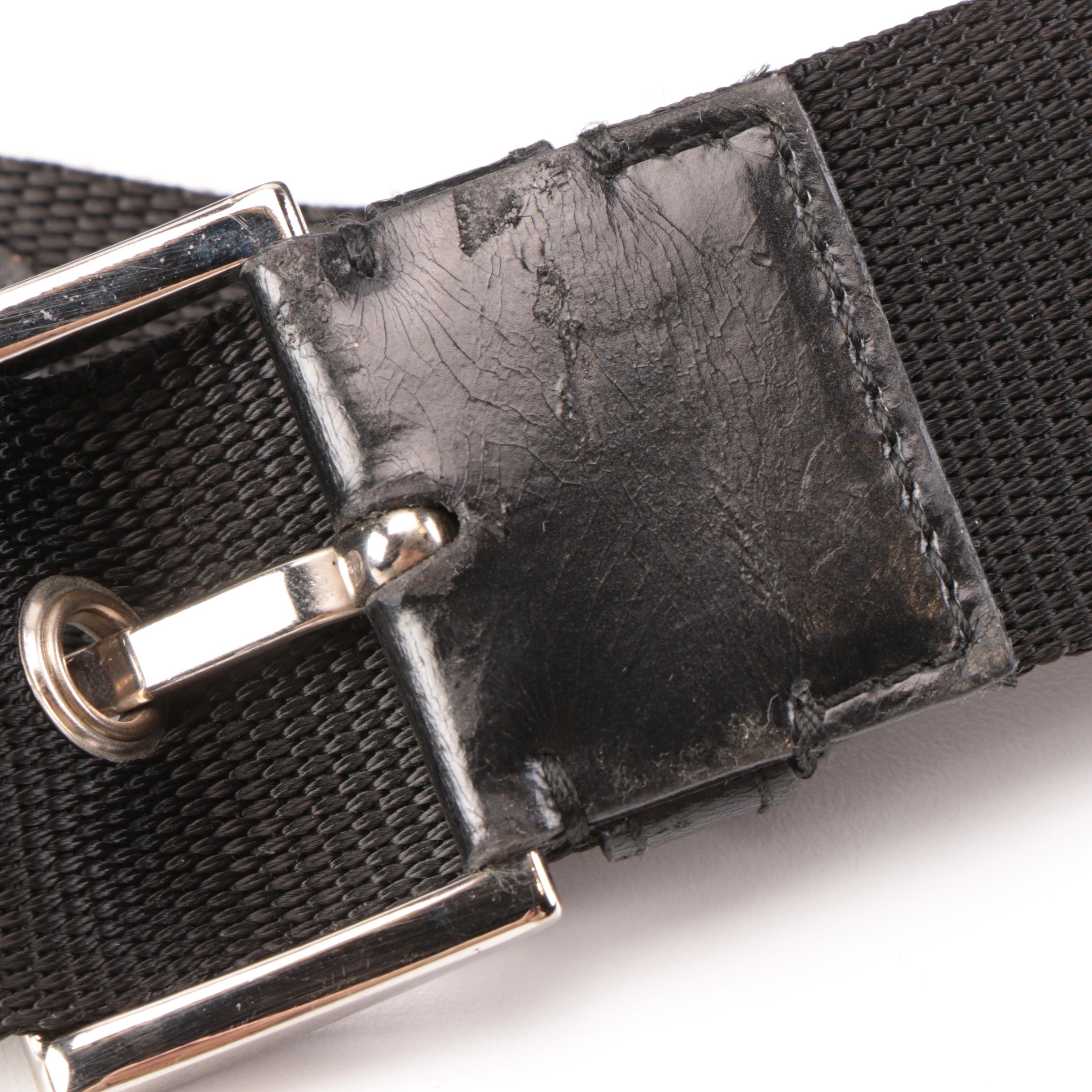 Prada Shoulder Bag in Black Tessuto Nylon and Leather with Grommet Strap