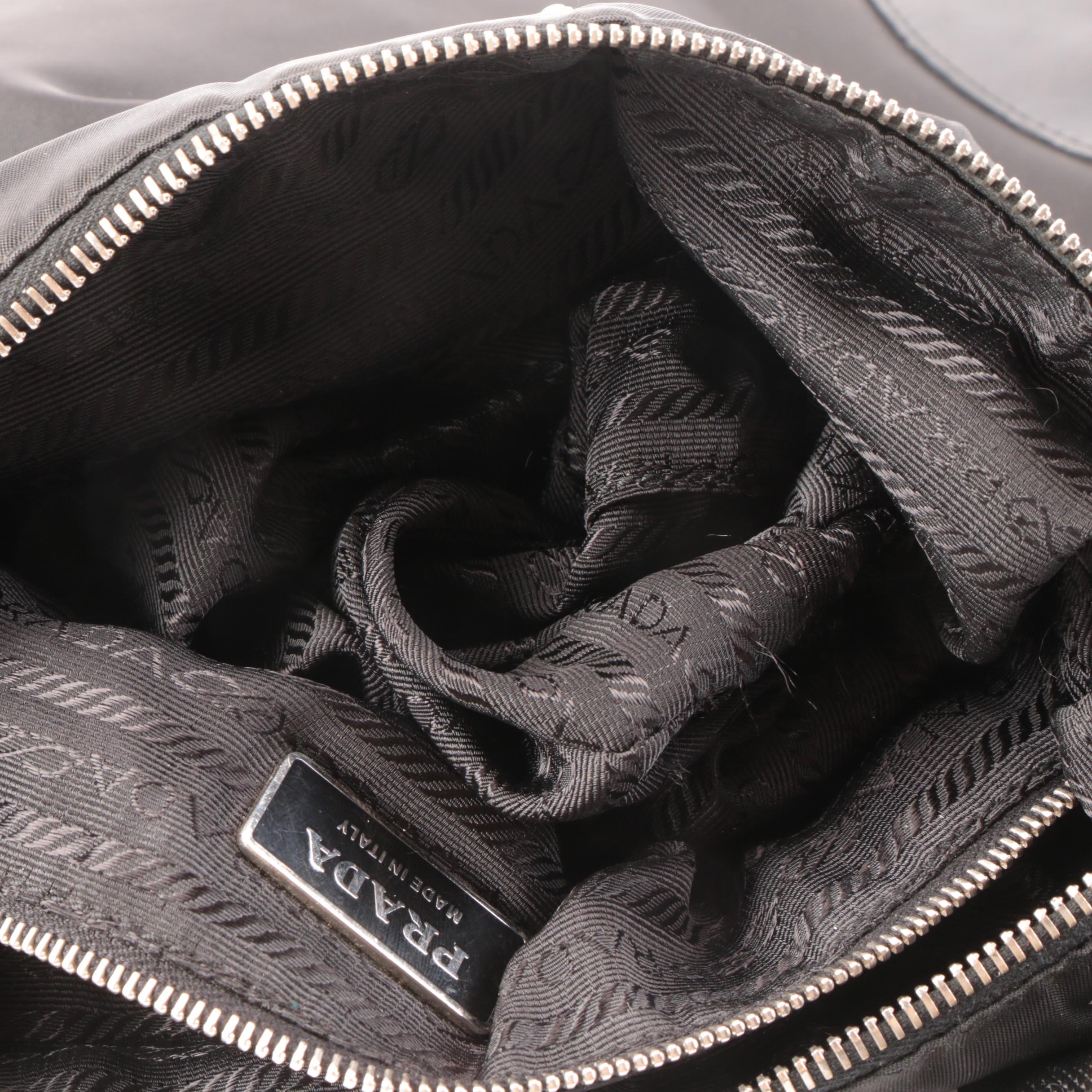 Prada Shoulder Bag in Black Tessuto Nylon and Leather with Grommet Strap