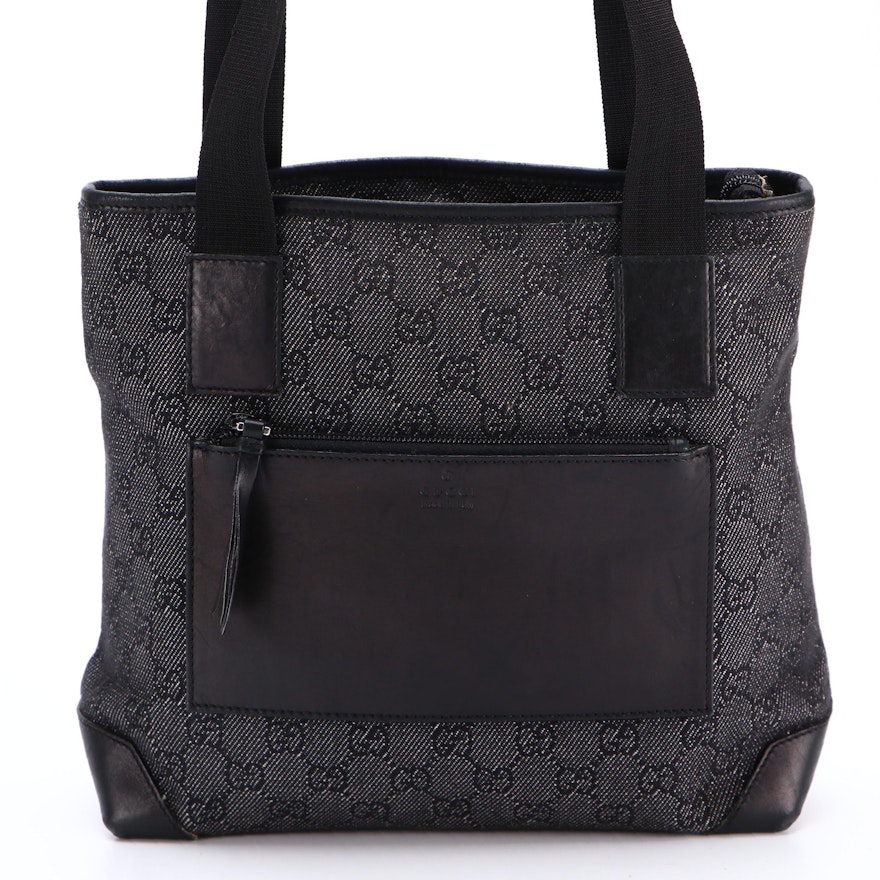 Gucci Black GG Canvas and Leather Shoulder Bag