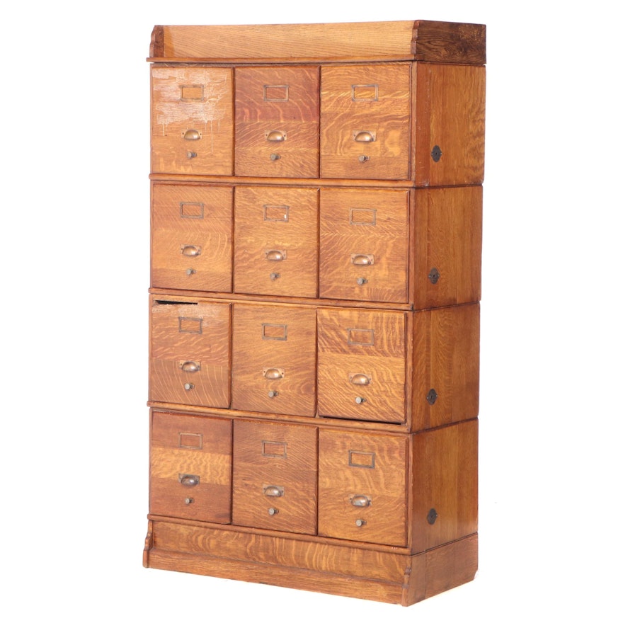 American Quartersawn Oak Twelve-Drawer Stacking File Cabinet, Early 20th Century