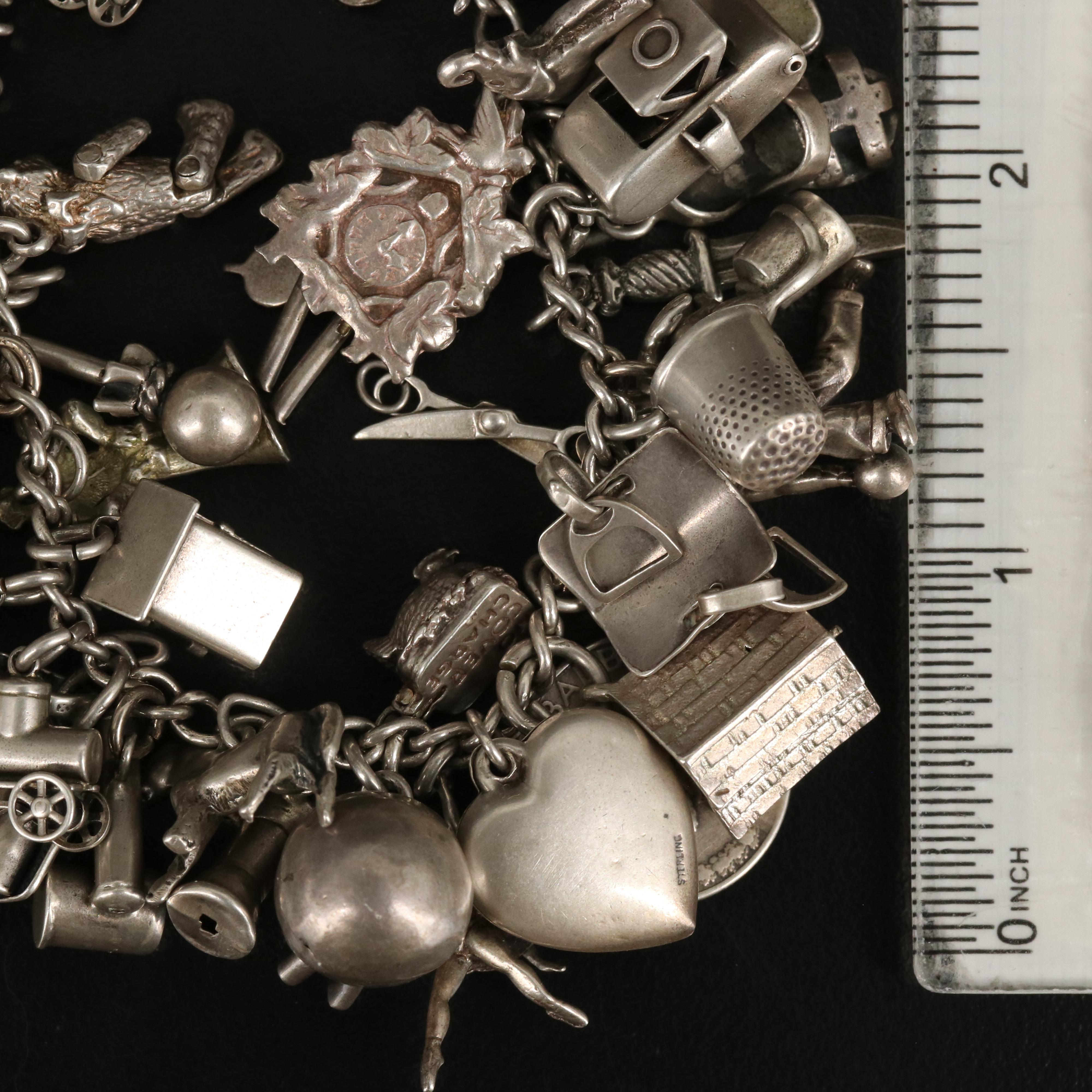 Vintage Sterling Charm Bracelet with Bowler and Military Charms