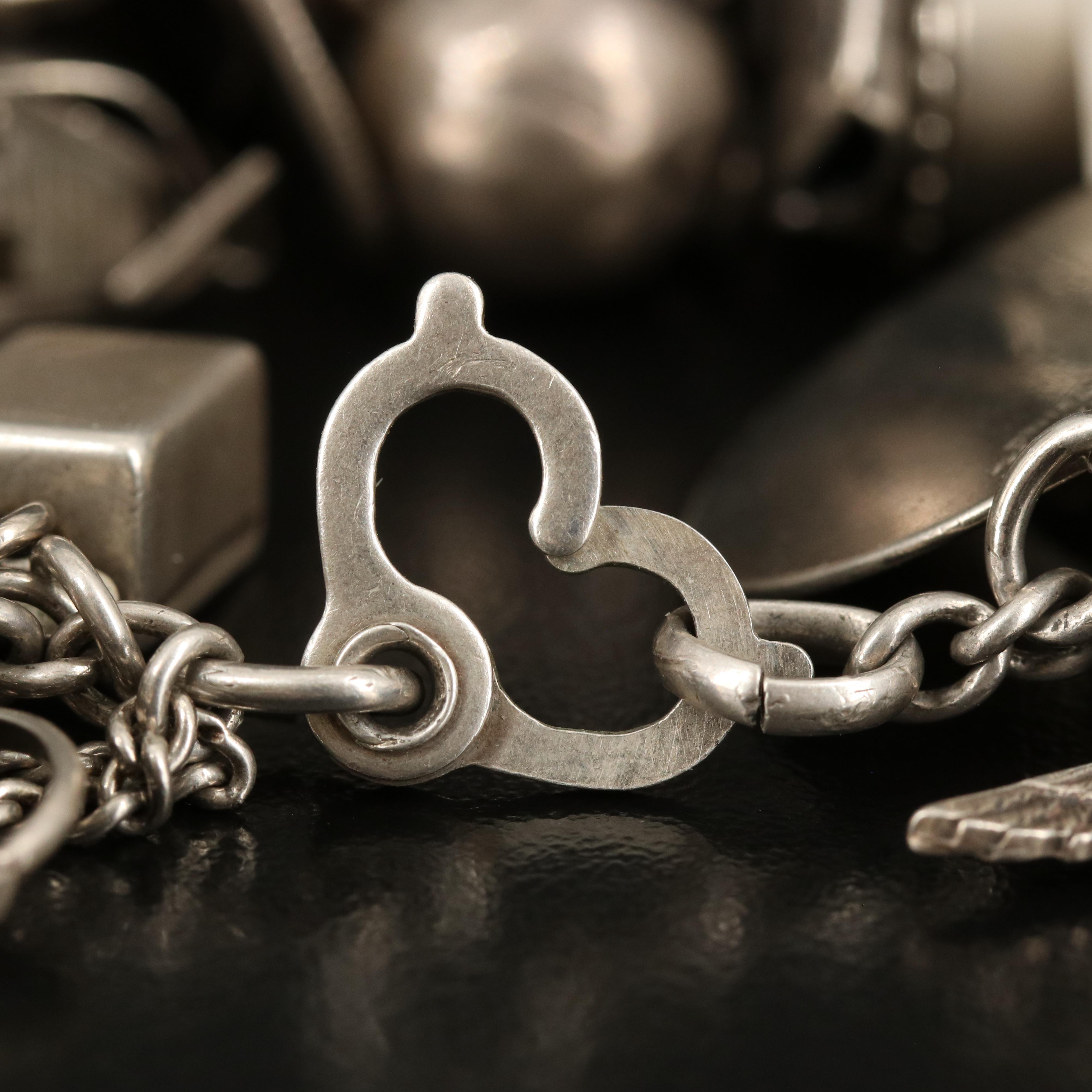 Vintage Sterling Charm Bracelet with Bowler and Military Charms