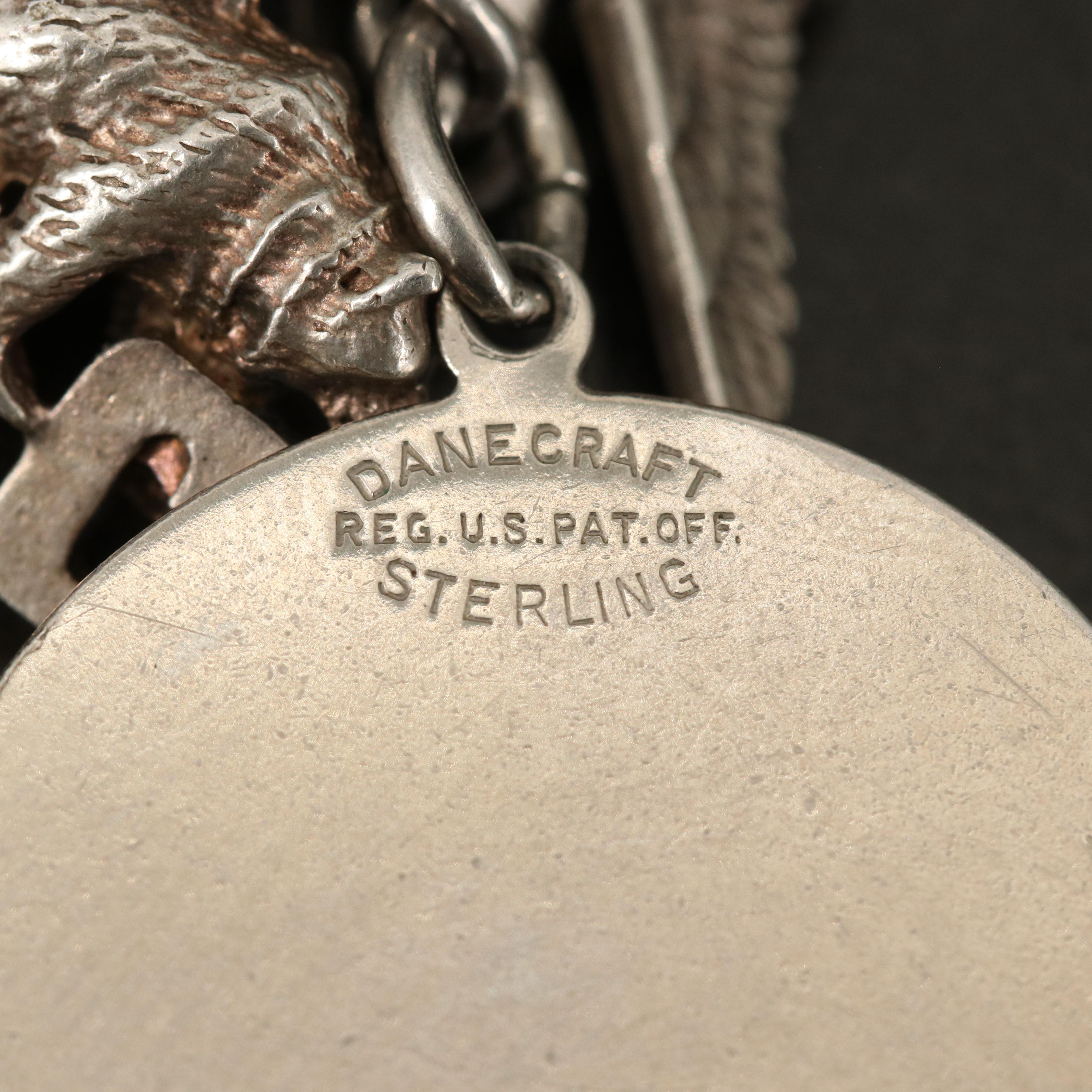 Vintage Sterling Charm Bracelet with Bowler and Military Charms