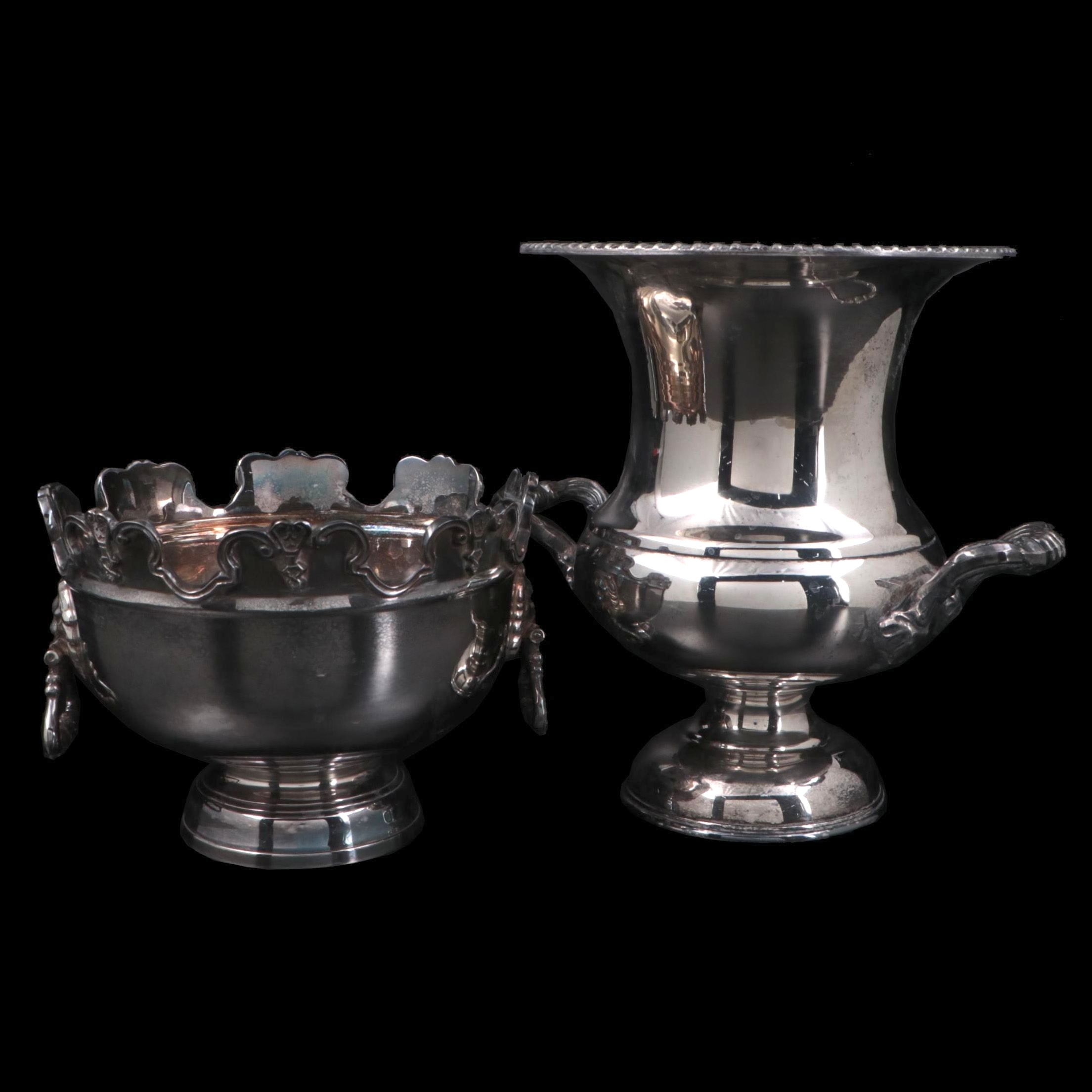 Mottahedeh Silver Plate Monteith Bowl with English Silver Mfg. Corp Wine Cooler
