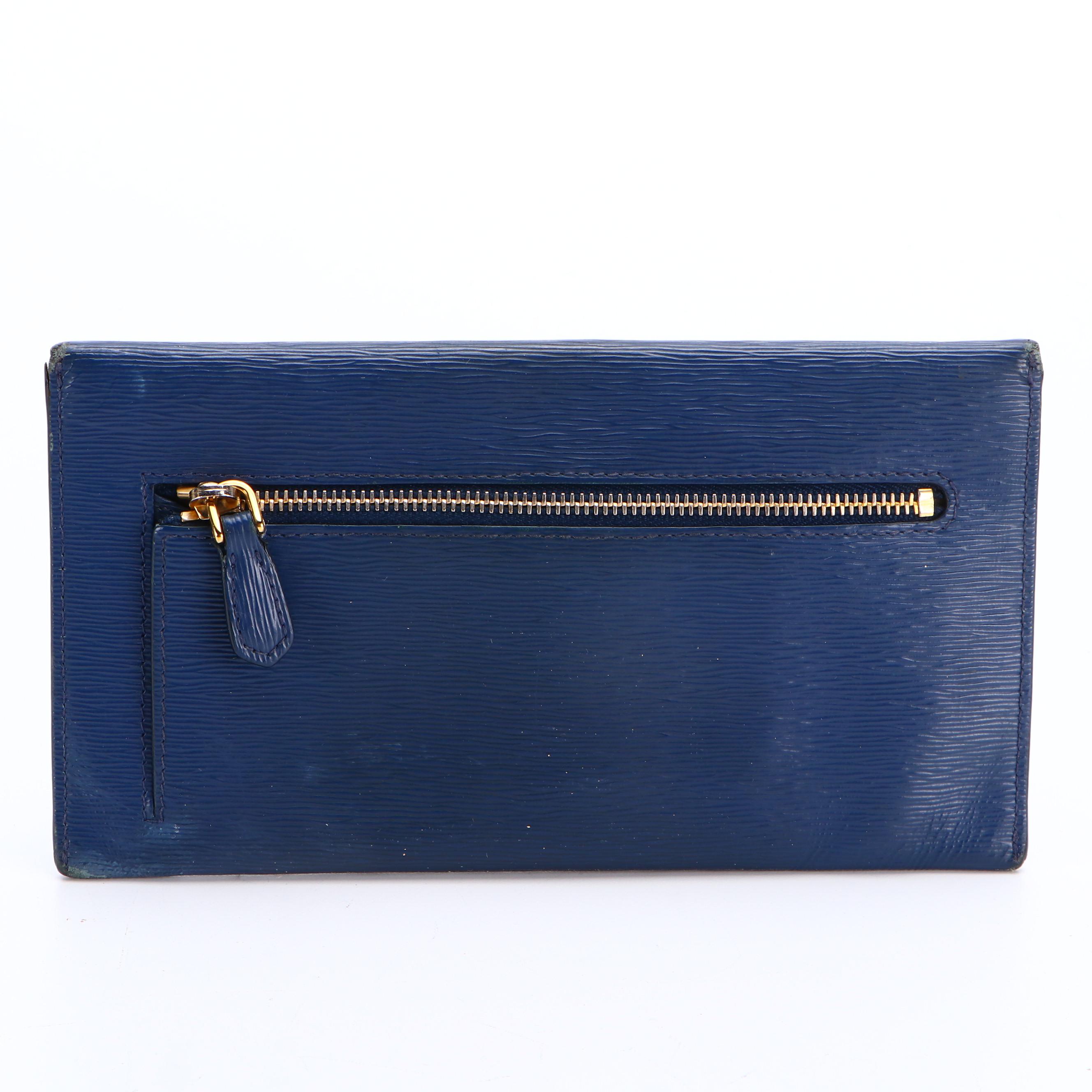 Prada Busta Con Pattina Wallet in Blue Vitello Move Leather