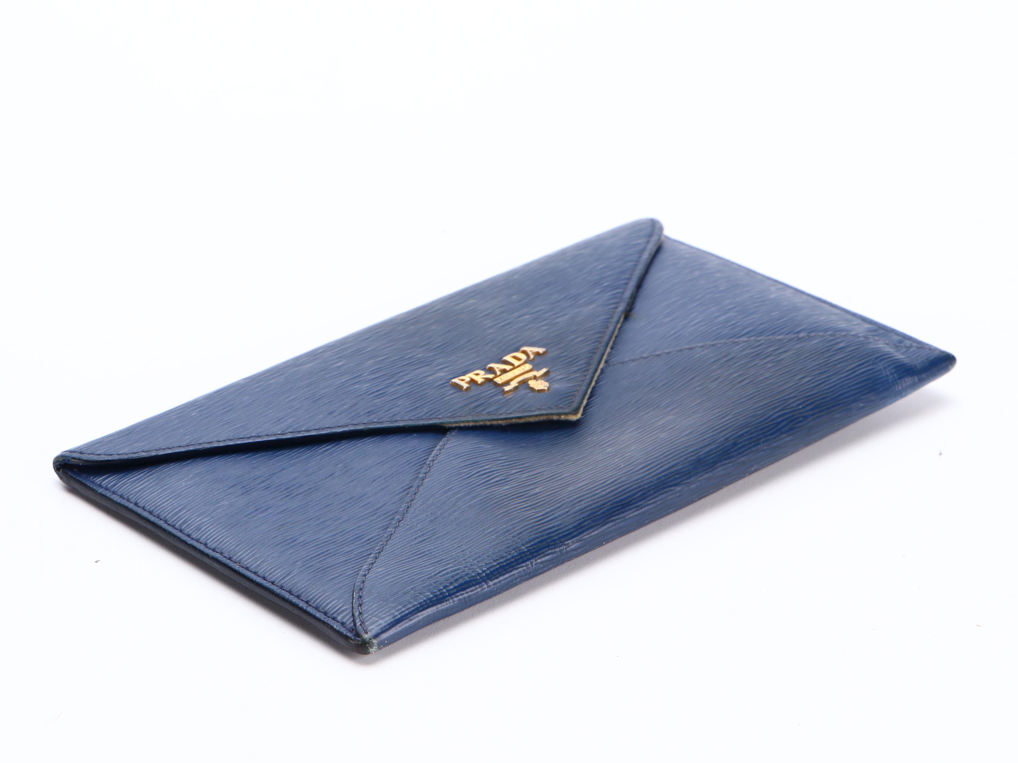 Prada Busta Con Pattina Wallet in Blue Vitello Move Leather