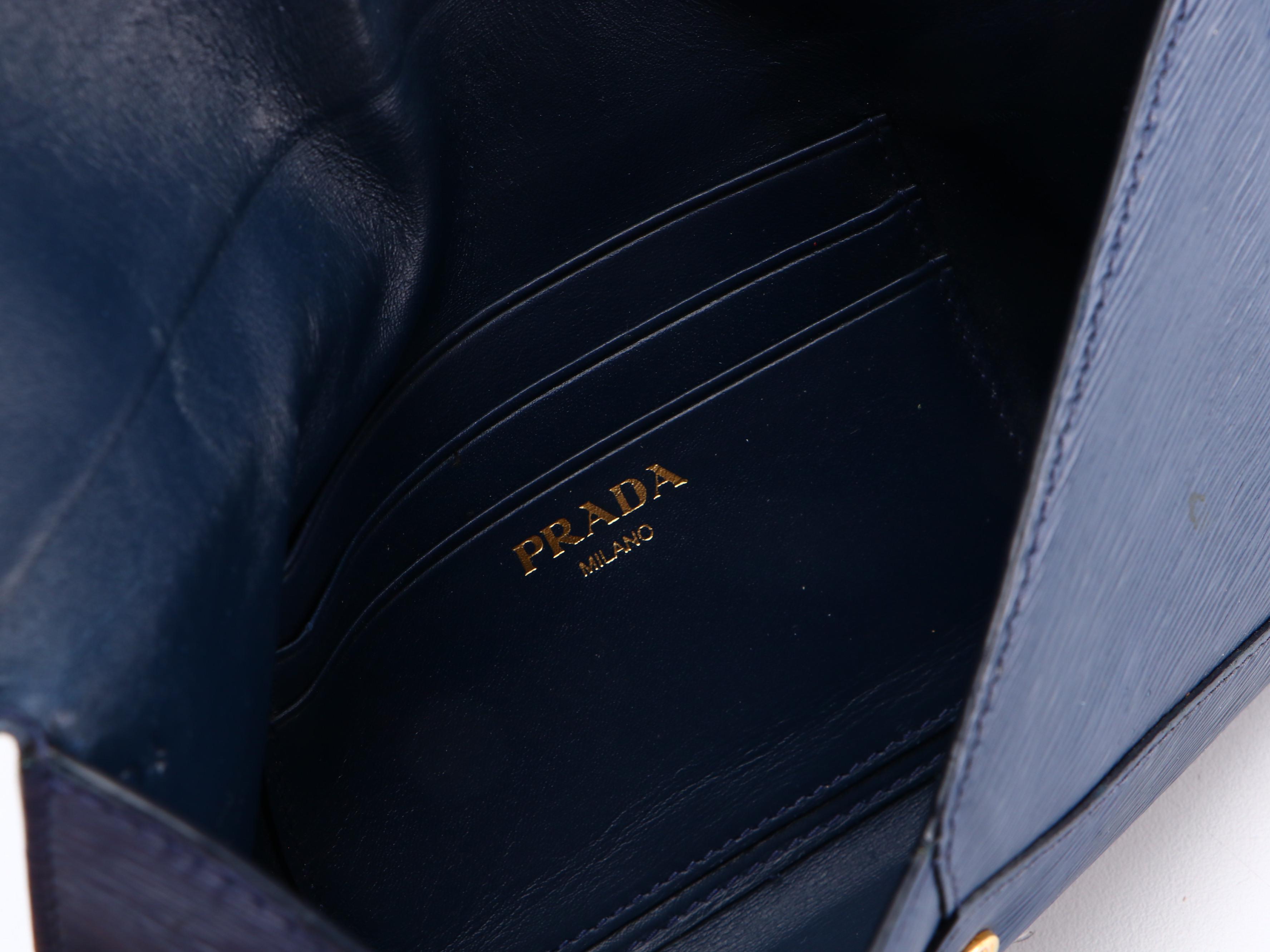 Prada Busta Con Pattina Wallet in Blue Vitello Move Leather