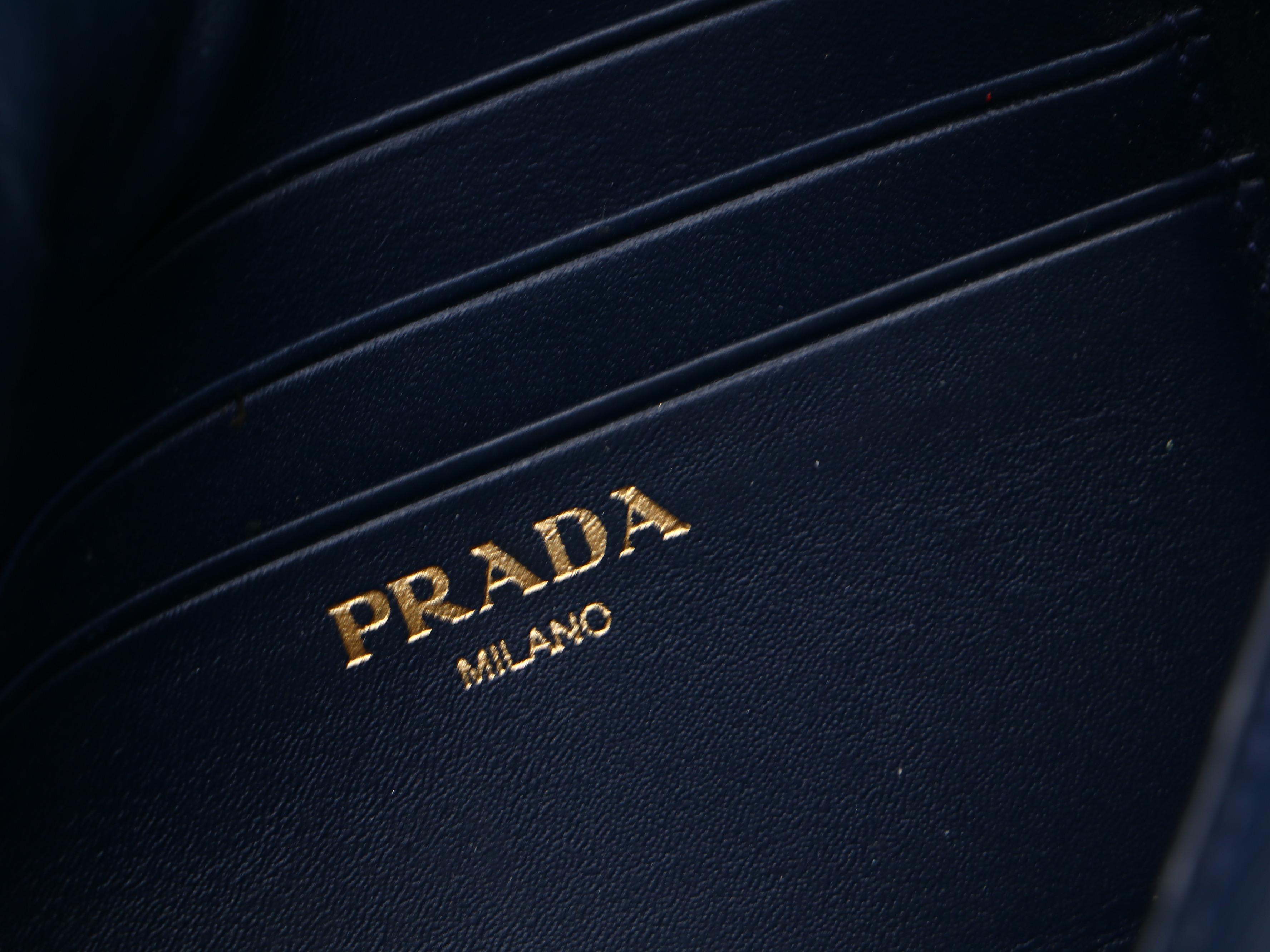 Prada Busta Con Pattina Wallet in Blue Vitello Move Leather