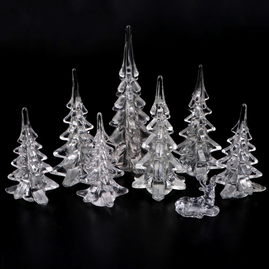 Glass Christmas Tree and Reindeer Figurines