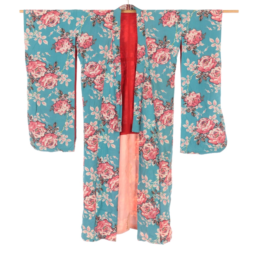 Floral Furisode Kimono with Brocade Geta, Early Shōwa Period