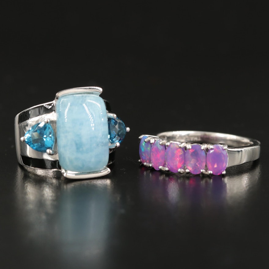 Sterling Gemstone Rings with Aquamarine, London Blue Topaz and Opal