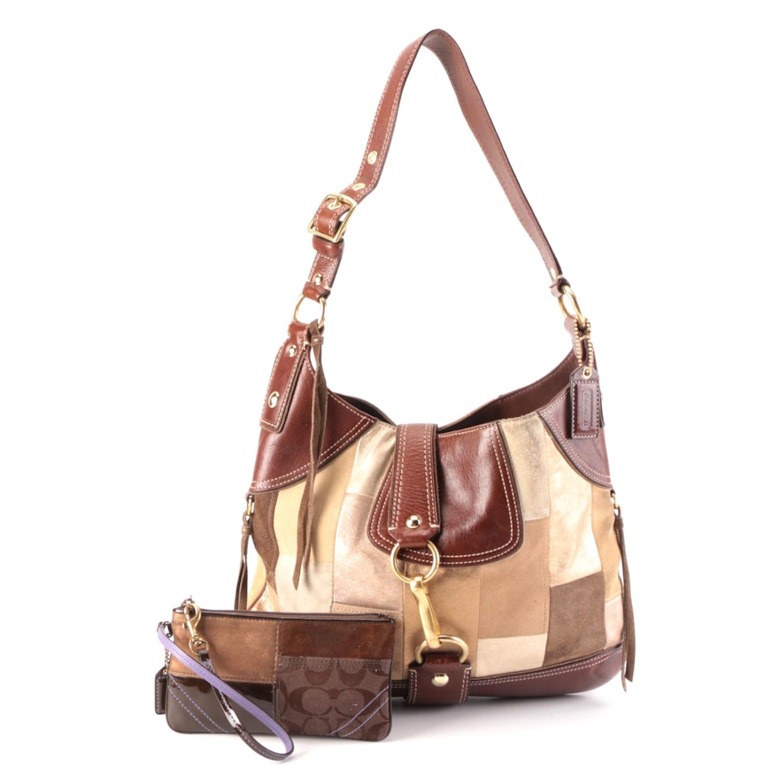 Coach Hamptons 10308 Patchwork Bag with Patchwork Wristlet and Suede Brush