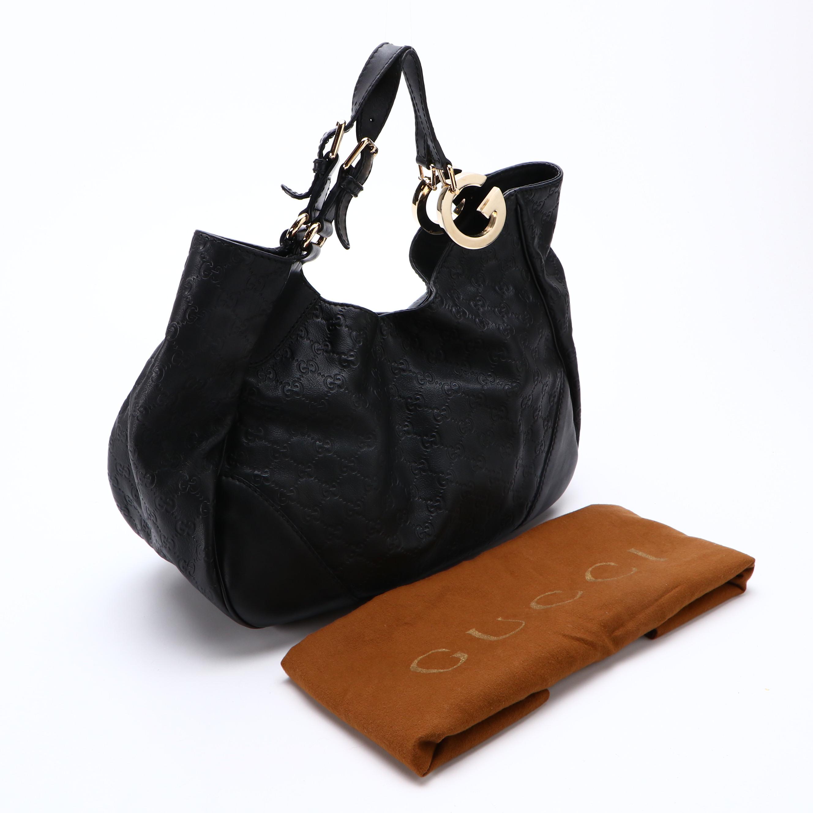 Gucci Charlotte Tote Hobo Bag in Black Guccissima and Smooth Leather