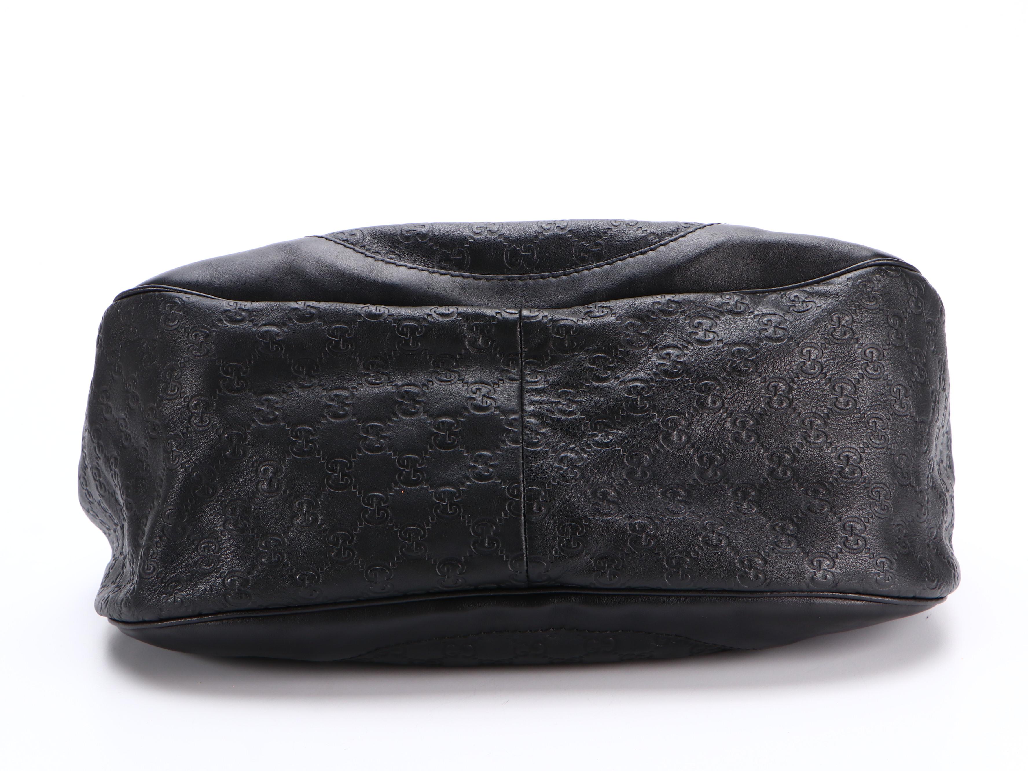 Gucci Charlotte Tote Hobo Bag in Black Guccissima and Smooth Leather