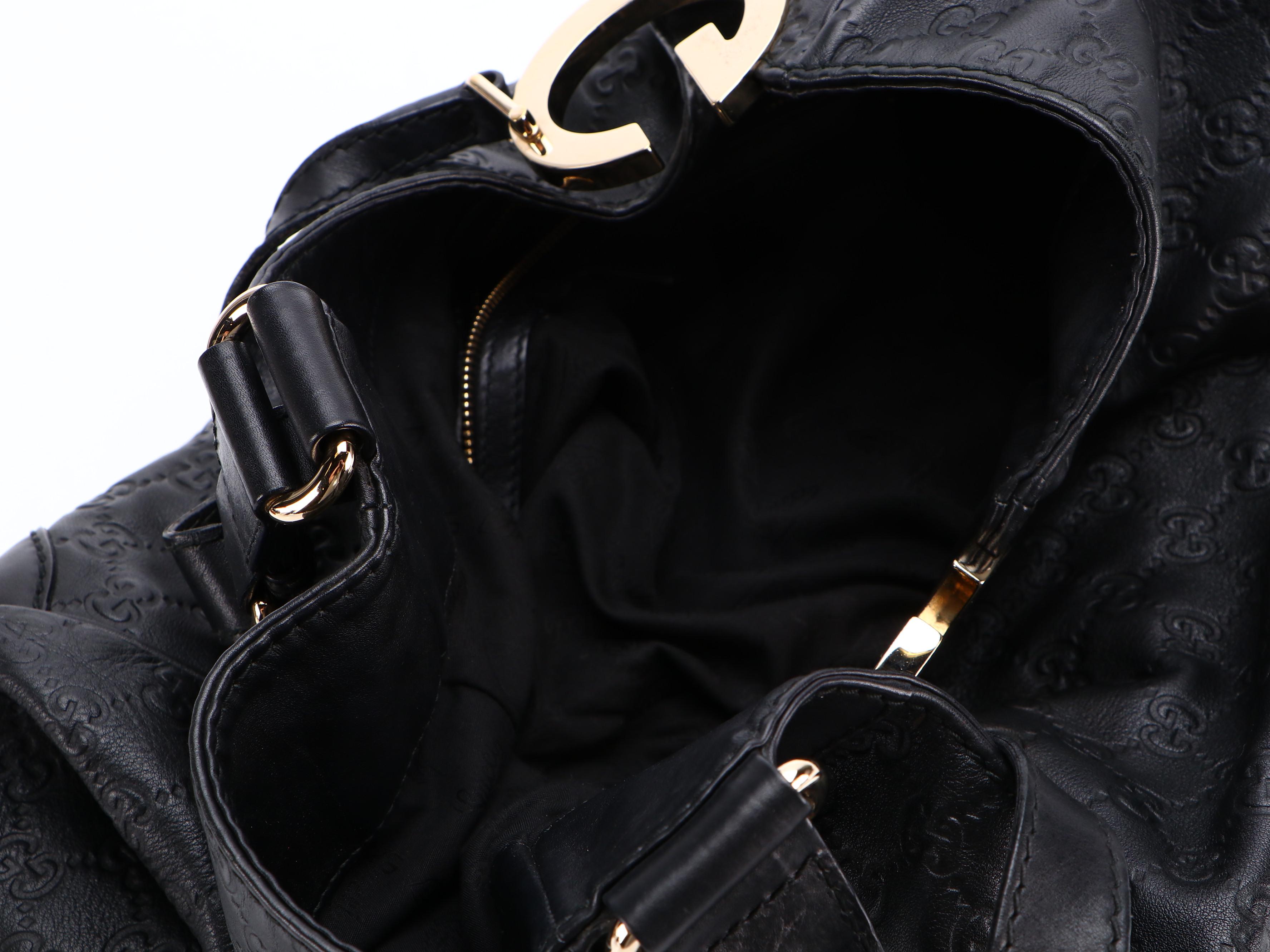 Gucci Charlotte Tote Hobo Bag in Black Guccissima and Smooth Leather