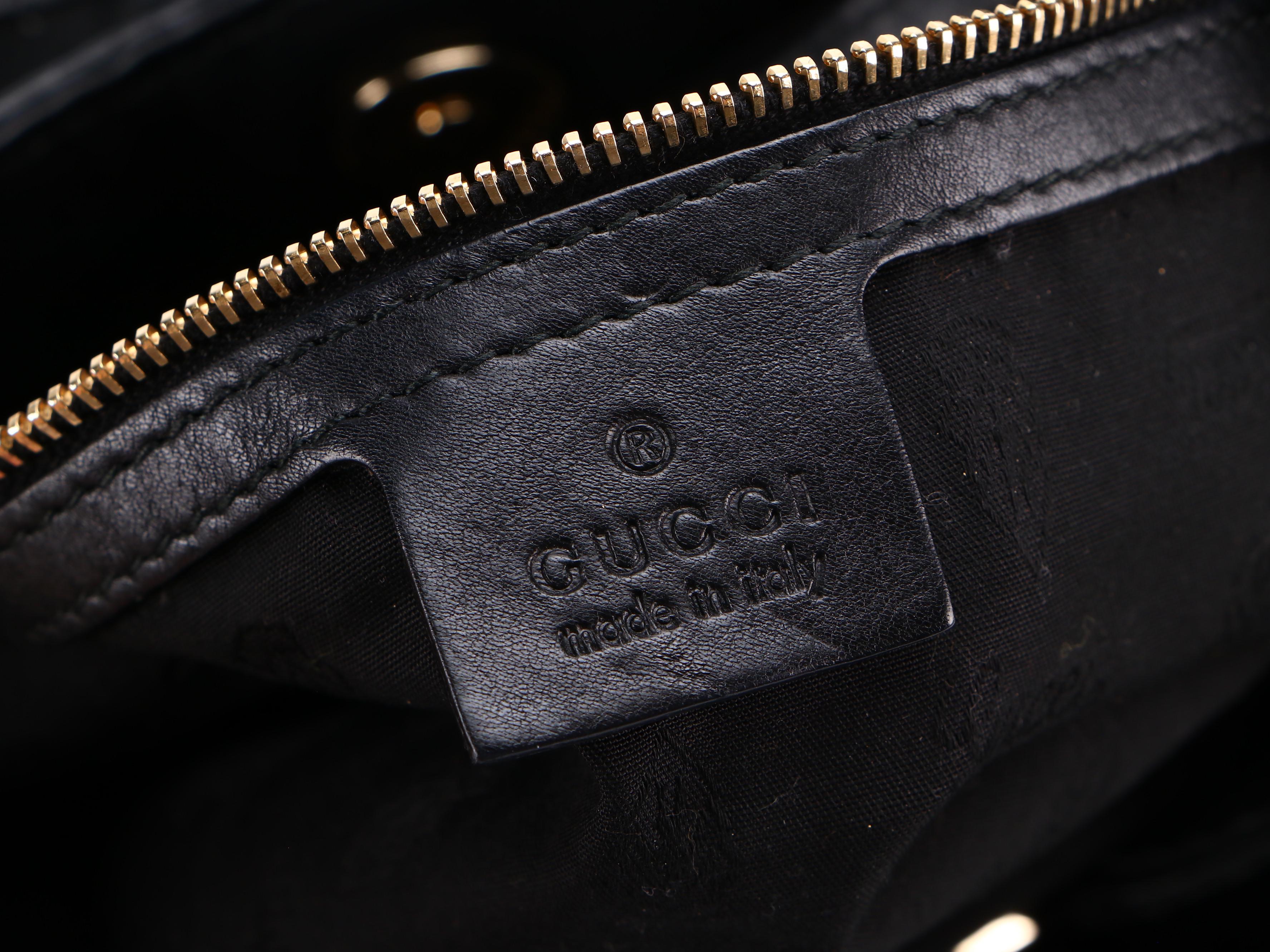 Gucci Charlotte Tote Hobo Bag in Black Guccissima and Smooth Leather