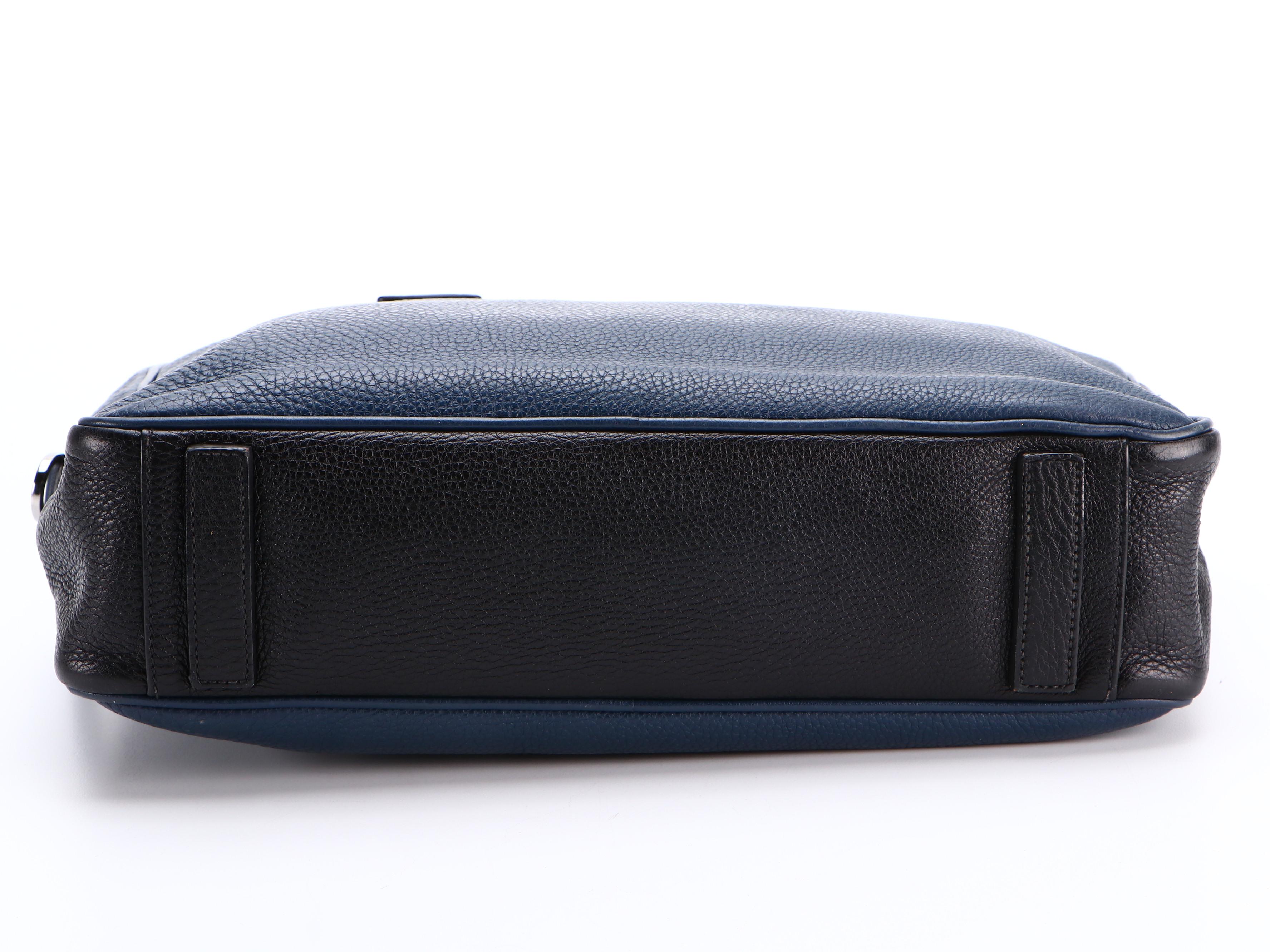 Prada Work Bag in Bicolor Blue and Black Vitello Daino Leather