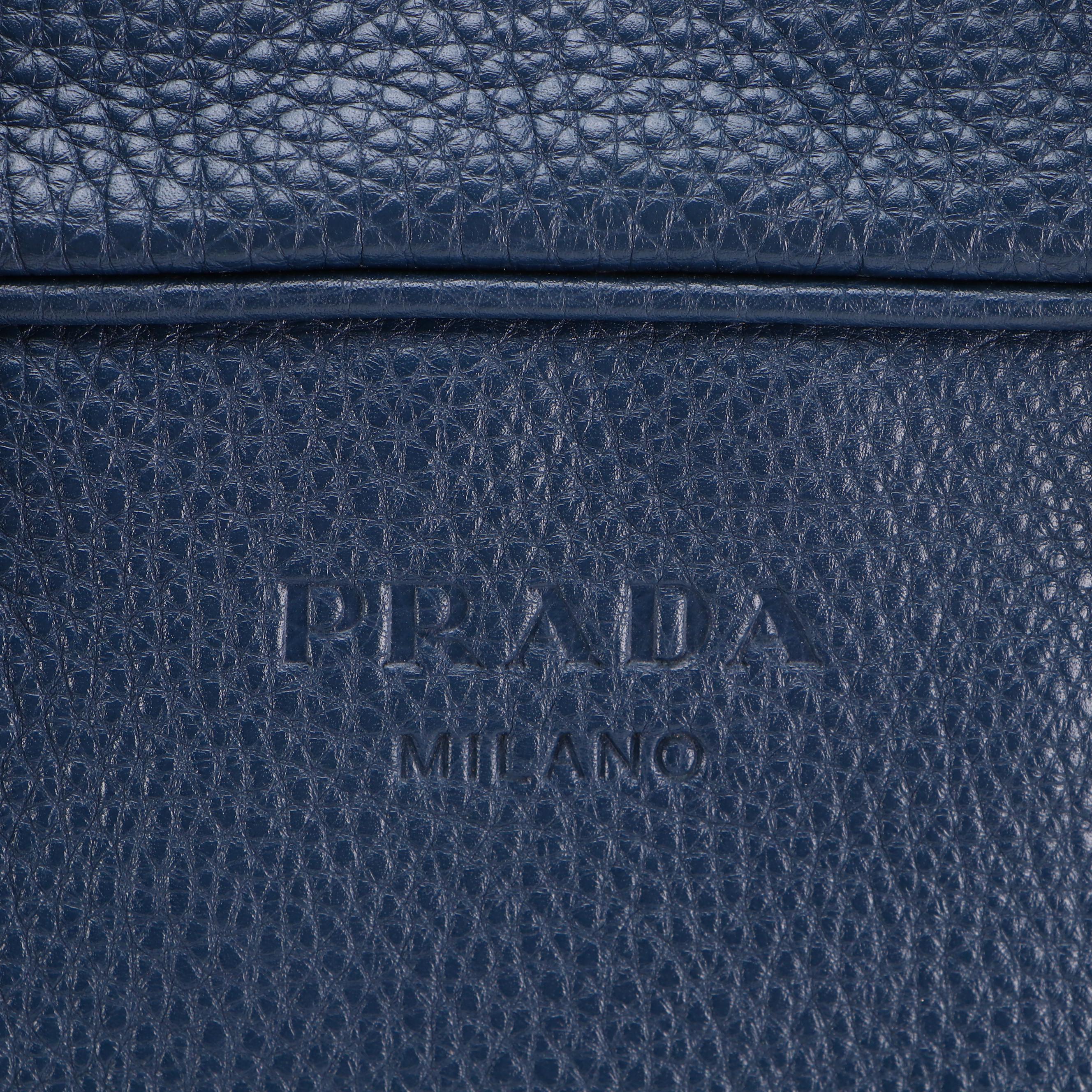 Prada Work Bag in Bicolor Blue and Black Vitello Daino Leather