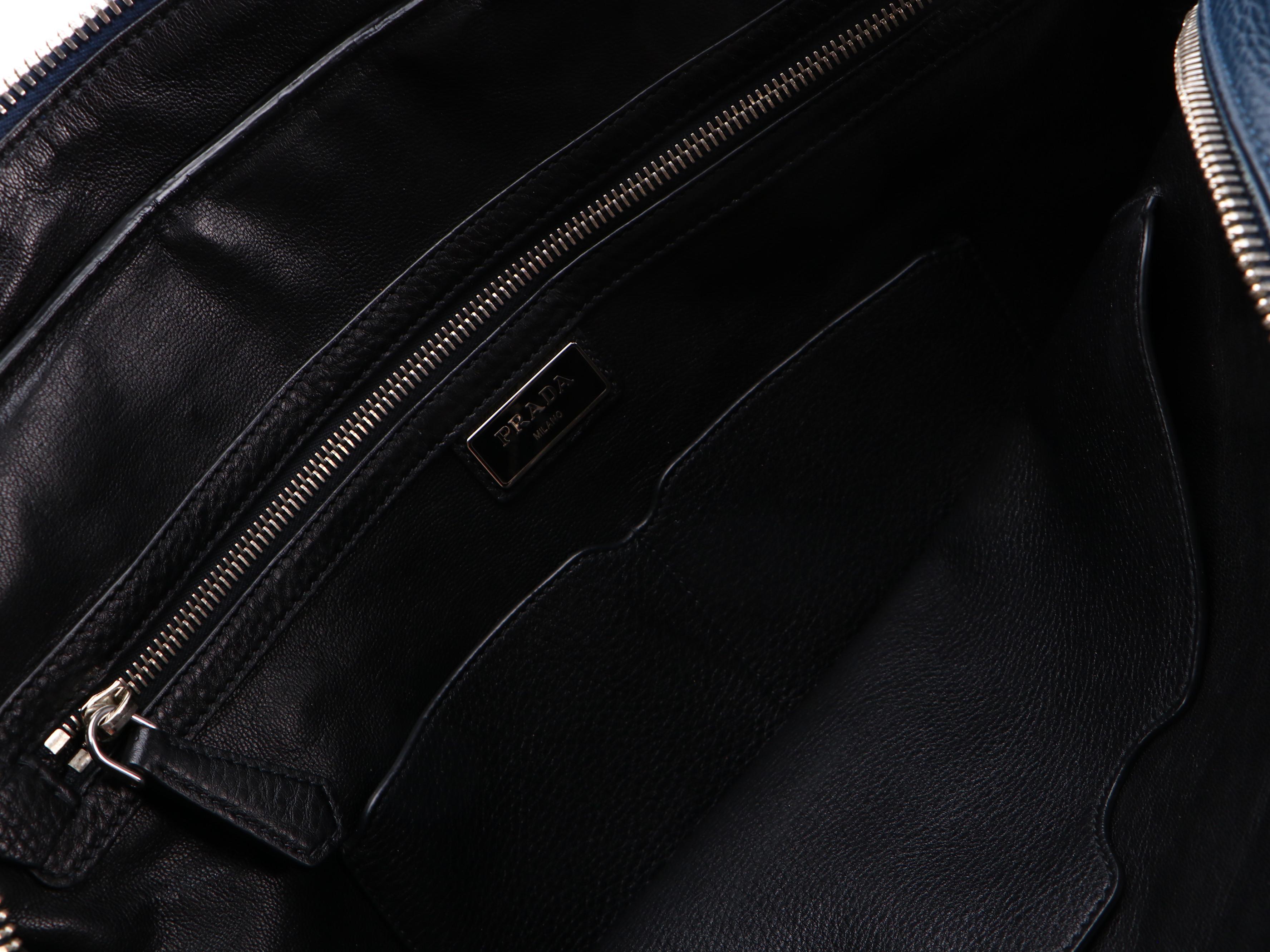 Prada Work Bag in Bicolor Blue and Black Vitello Daino Leather