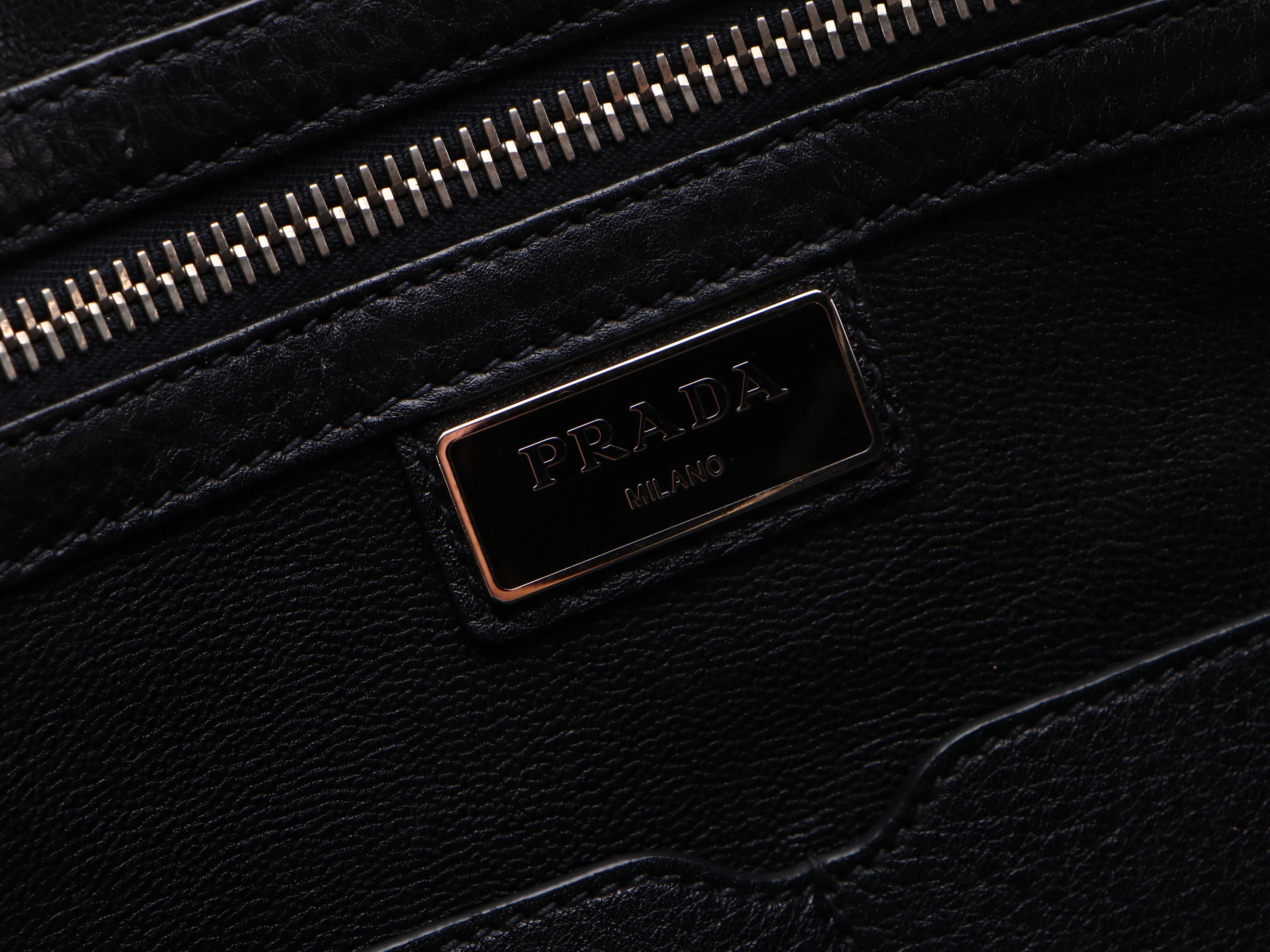 Prada Work Bag in Bicolor Blue and Black Vitello Daino Leather